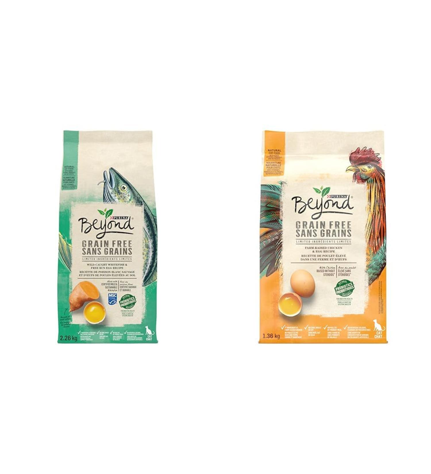 Beyond Grain Free Natural Dry Cat Food Wild-Caught Whitefish & Free Run Egg - 2.26 kg Bag & Grain Free Natural Dry Cat Food Farm-Raised Chicken & Egg - 1.36 kg Bag - Buy Online on GoSupps.com