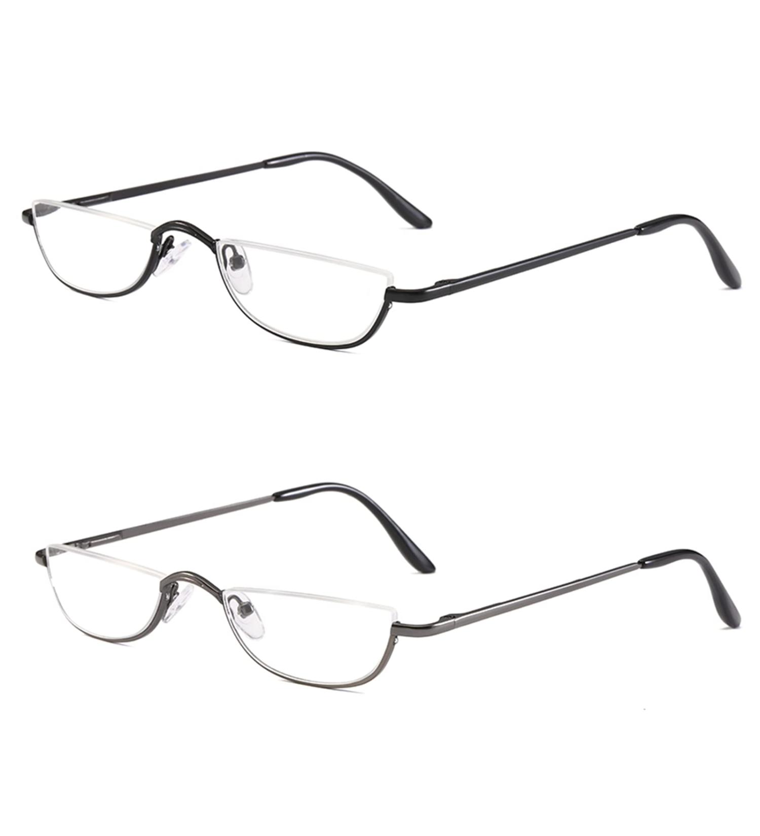 KoKoBin 2 Pairs Half Rim Metal Frame Reading Glasses 1.75 for Men and Women - Black+Gunmetal - Buy Online on GoSupps.com