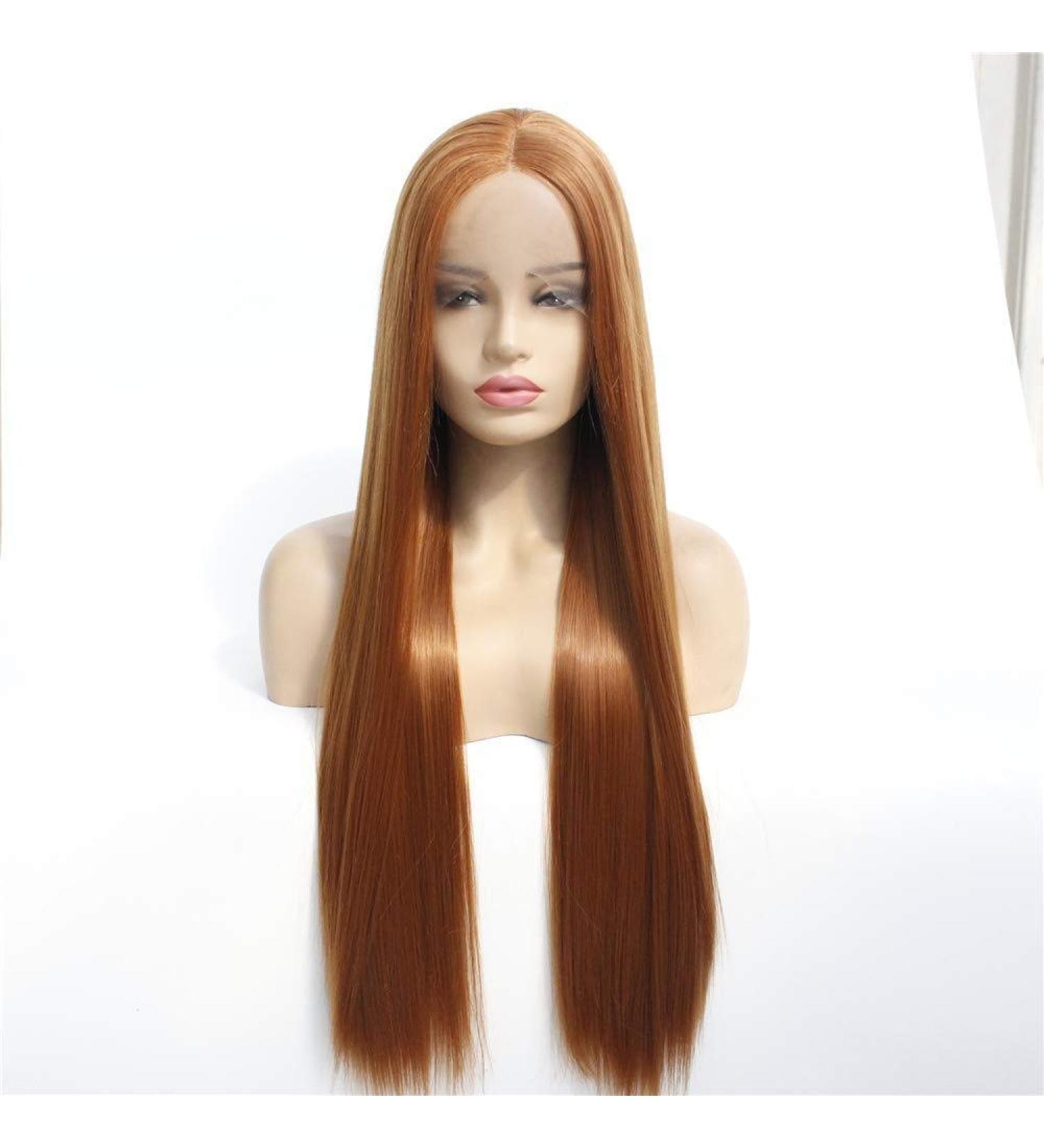 Shop Women's Long Brown Straight Lace Front Wig - Chemical Fiber Hair for Natural Look - Buy Online on GoSupps.com