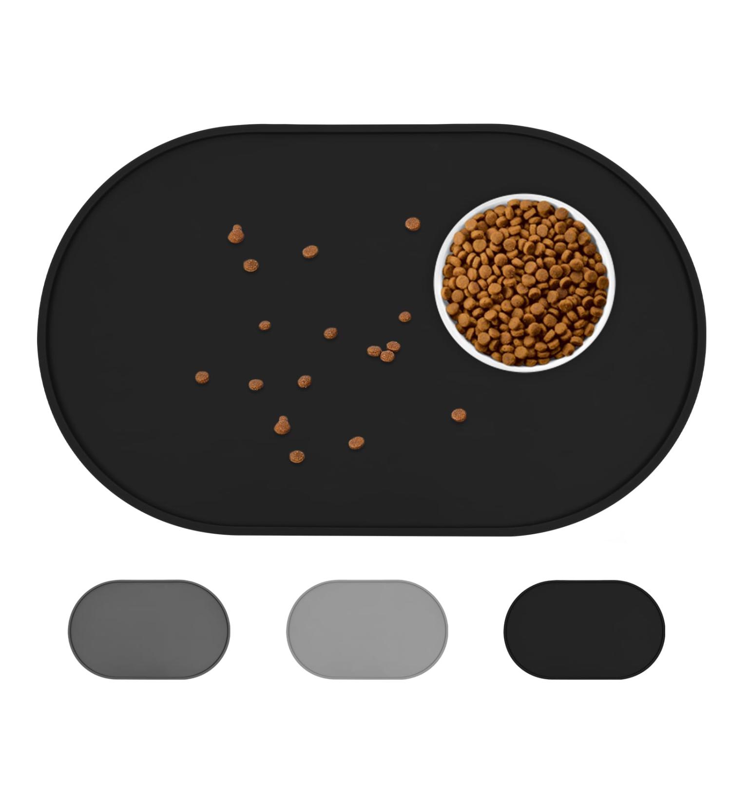 Ldyoen Silicone Dog Bowl Underlay & Cat Feed Mat - Waterproof Slip-Resistant Large 48x30cm - Ideal for Dogs & Cats - Black - Buy Online on GoSupps.com
