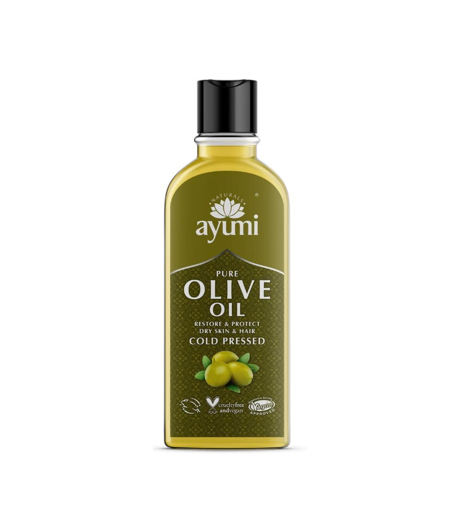 Ayumi Pure Olive Oil Cold Pressed Olive Oil For Healthier Hair & Less Wrinkled Skin. With Vitamins A D E & K and Squalane 1 x 150ml - Buy Online on GoSupps.com