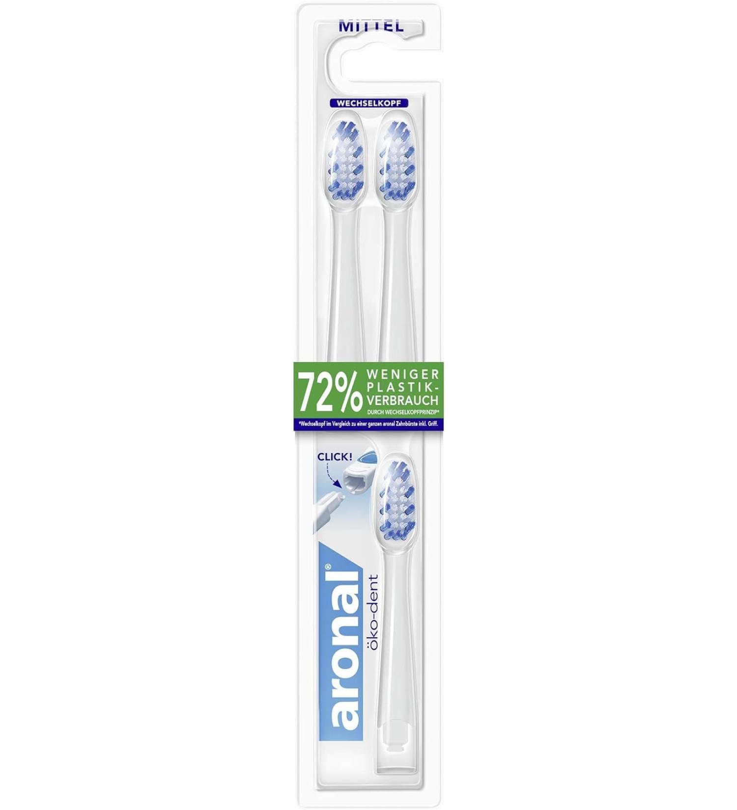 Aronal Eco-Dent Toothbrushes - Mittelhart 3-Pack | Changeable Heads for Effective Cleaning & 72% Less Plastic - Buy Online on GoSupps.com