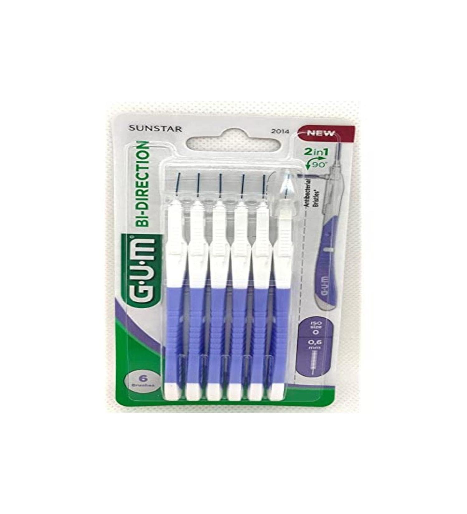 GUM BI-Direction ISO 0 interdental brush for cleaning the back teeth 0.6 mm 6 pieces