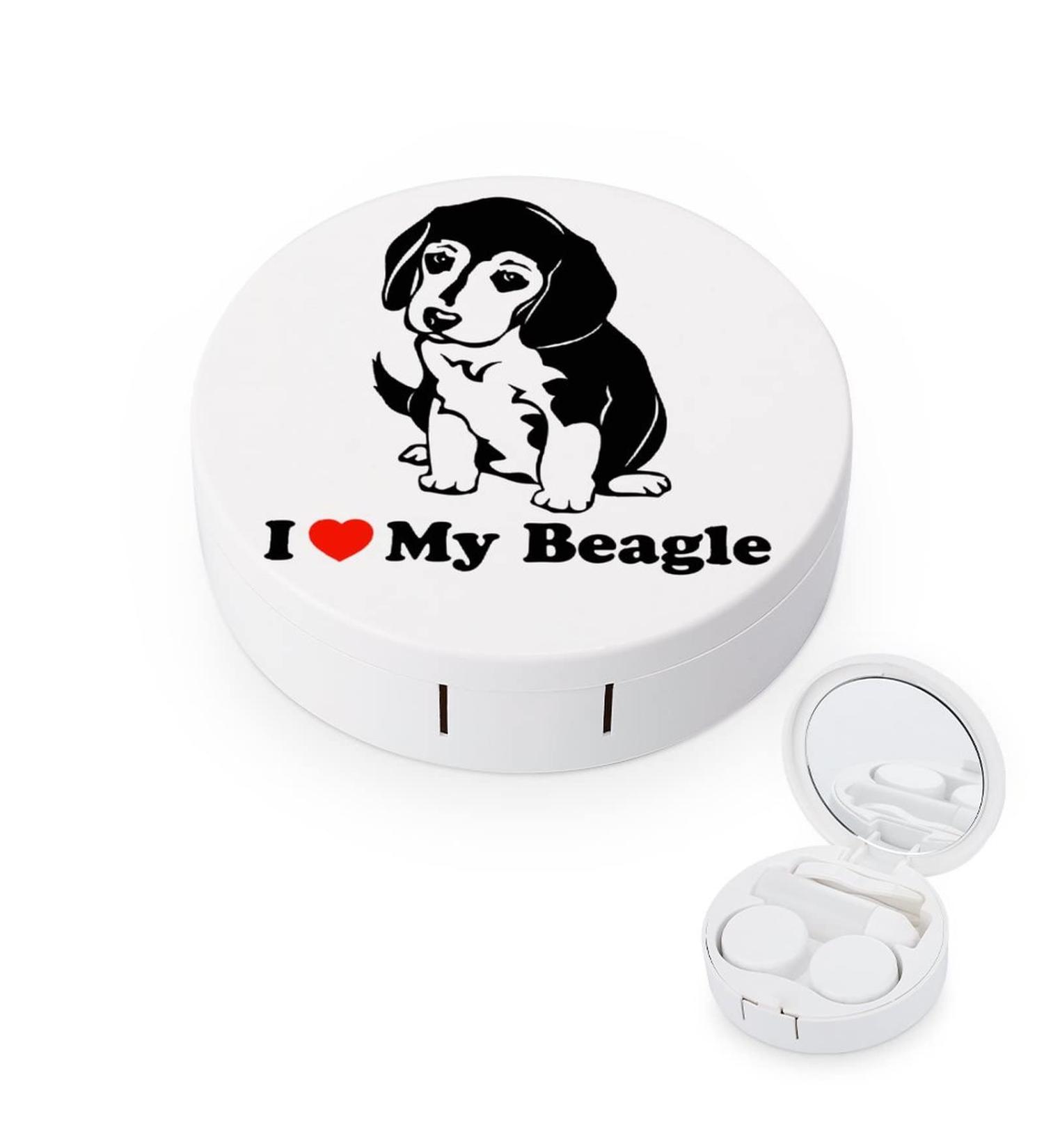 I Love My Beagle Round Case For Contact Lens Kit Storage Box with Mirror Printed - Buy Online on GoSupps.com