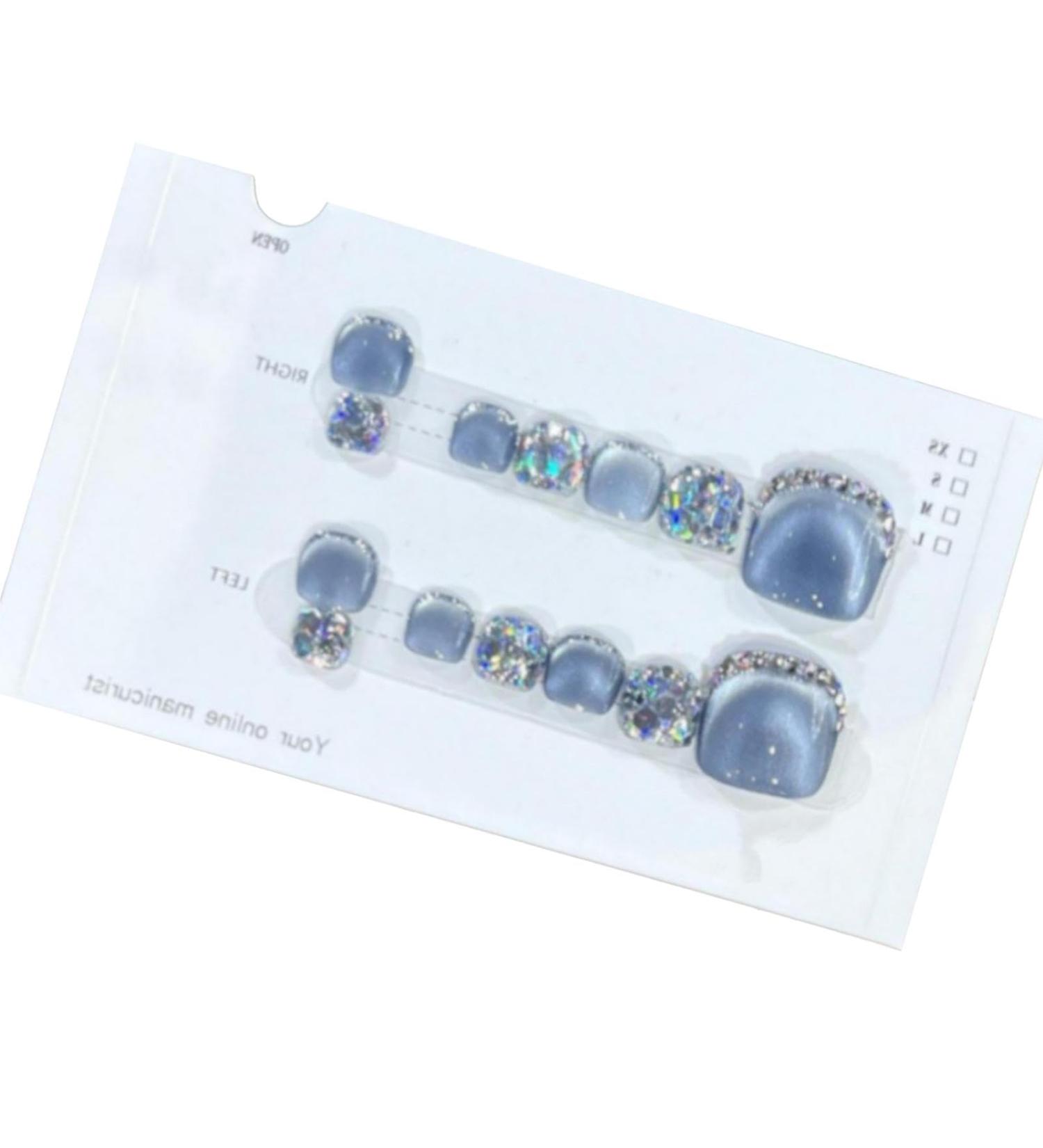 Artificial Toenail - Glitter Toe Nails Glossy Fake Toe Nails Sparkling Cat's Eye Toenail Manicure Art for Women Girls for Summer - Buy Online on GoSupps.com