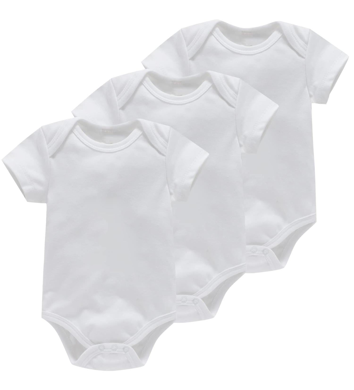 Bestele Baby Bodysuits 3-Pack Plain White - Short Sleeve Cotton Onesies for Newborn Boys and Girls, Set of Coverall Undershirts for Infant Toddler 6-9 Months - Buy Online on GoSupps.com