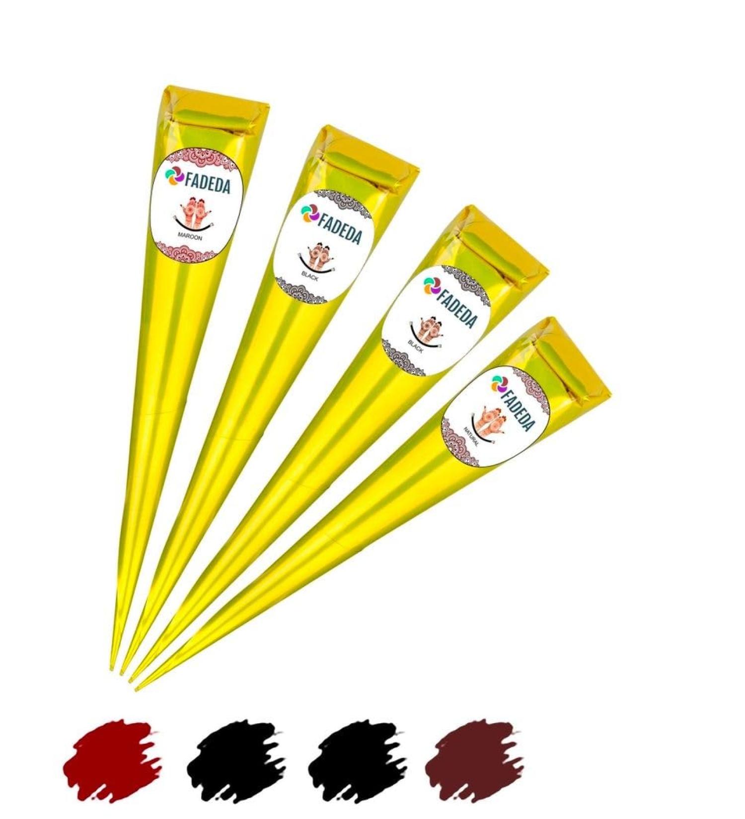 FADEDA 4 c nes de henn - 4 x 25 g de p te naturelle - 2 x noir 1 x marron 1 x marron - 100 % v g tal - Pr t l'emploi et sans PPD - V g talien - Bio - Halal - Mehandi - Buy Online on GoSupps.com