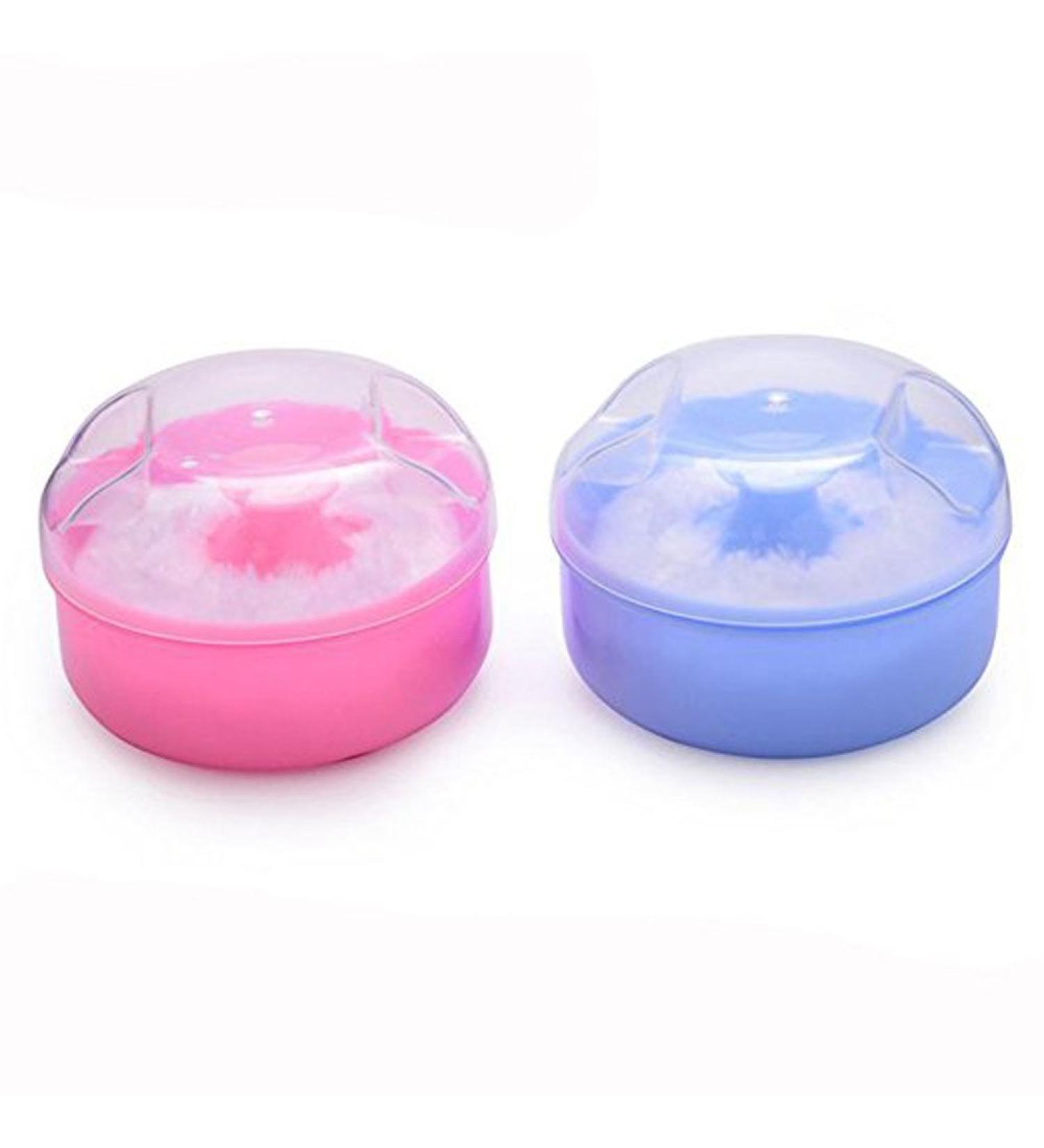 2PCS Powder Puff Sponge Box Empty Portable Baby Talcum Dispensor Soft Baby Shower Powder Puff Box (Blue+Pink) - Buy Online on GoSupps.com
