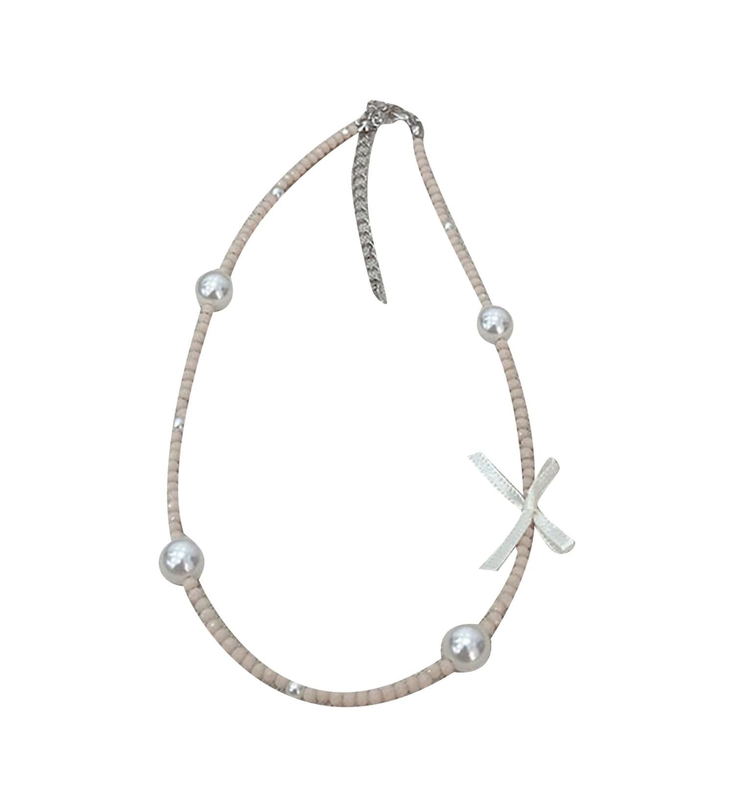 SOUTHJIELING Fashion Bowknot Pearl Crystal Choker Necklace - Clavicle Chain Beaded Solid Color Jewelry - Buy Online on GoSupps.com