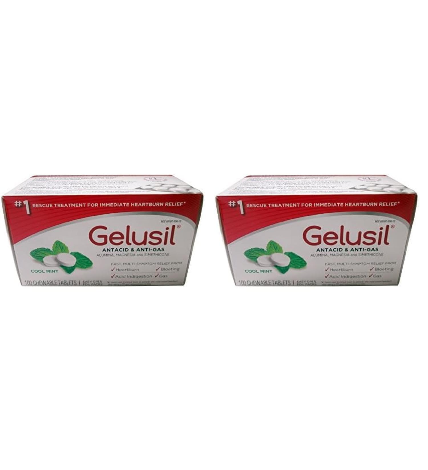 Buy Gelusil Antacid & Anti Gas Tablets - Heartburn Relief Acid Reflux Bloating & Gas - Cool Mint 100ct (Pack of 2) - International Shipping Available - Buy Online on GoSupps.com