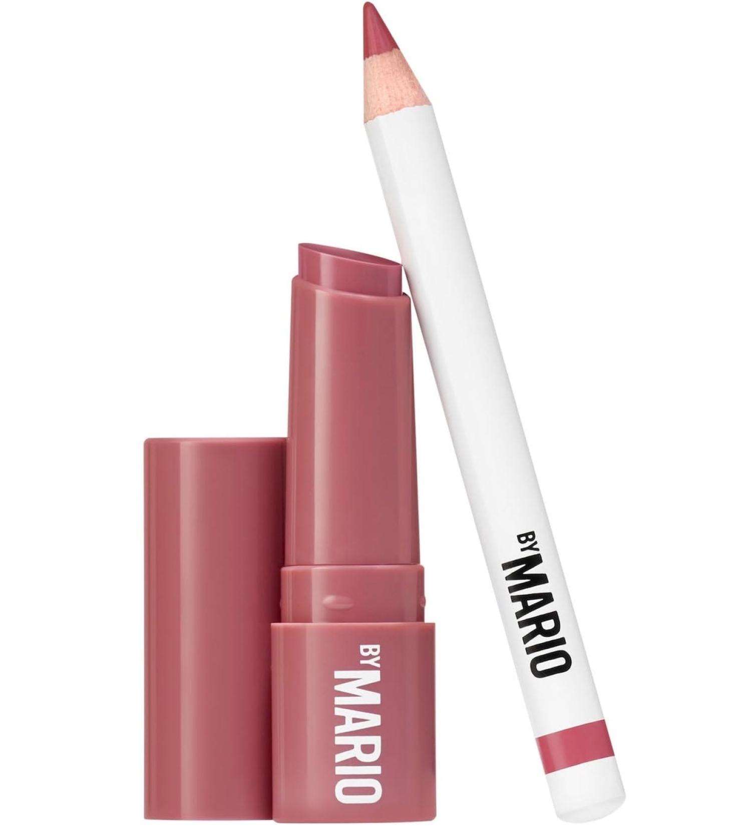 MAKEUP BY MARIO Rosewood Glow Lip Kit Mini MoistureGlow Plumping Lip Serum & Ultra Suede Sculpting Lip Pencil Rich Mauve Hydrating Plumping Lip Duo Travel Size