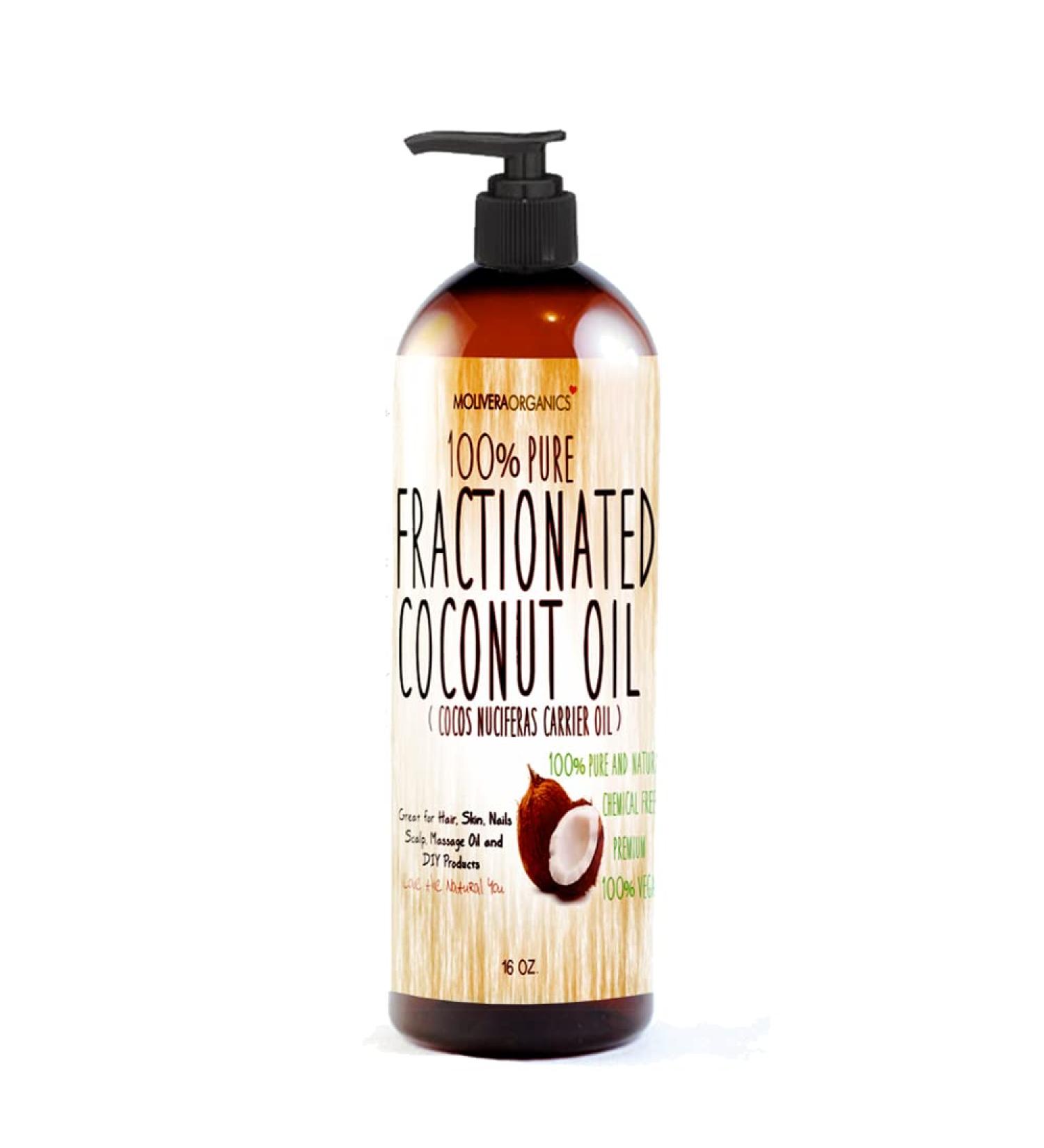 Molivera Organics Fractionated Coconut Oil 16 oz - 100% Pure MCT Oil for Hair, Skin & Massage - Premium Grade A Carrier Oil - UV Resistant BPA Free Bottle - Great for DIY - 16 Fl Oz - Buy Online on GoSupps.com