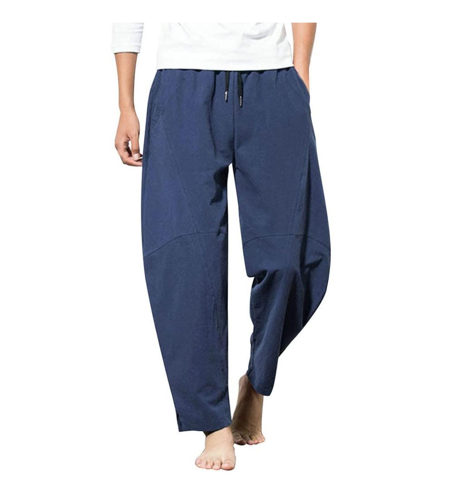 CEWIFO Men s Loose Cotton Linen Pants & 3/4 Cargo Shorts - Lightweight Summer Apparel in Black & Blue XXL - International Shipping Available - Buy Online on GoSupps.com