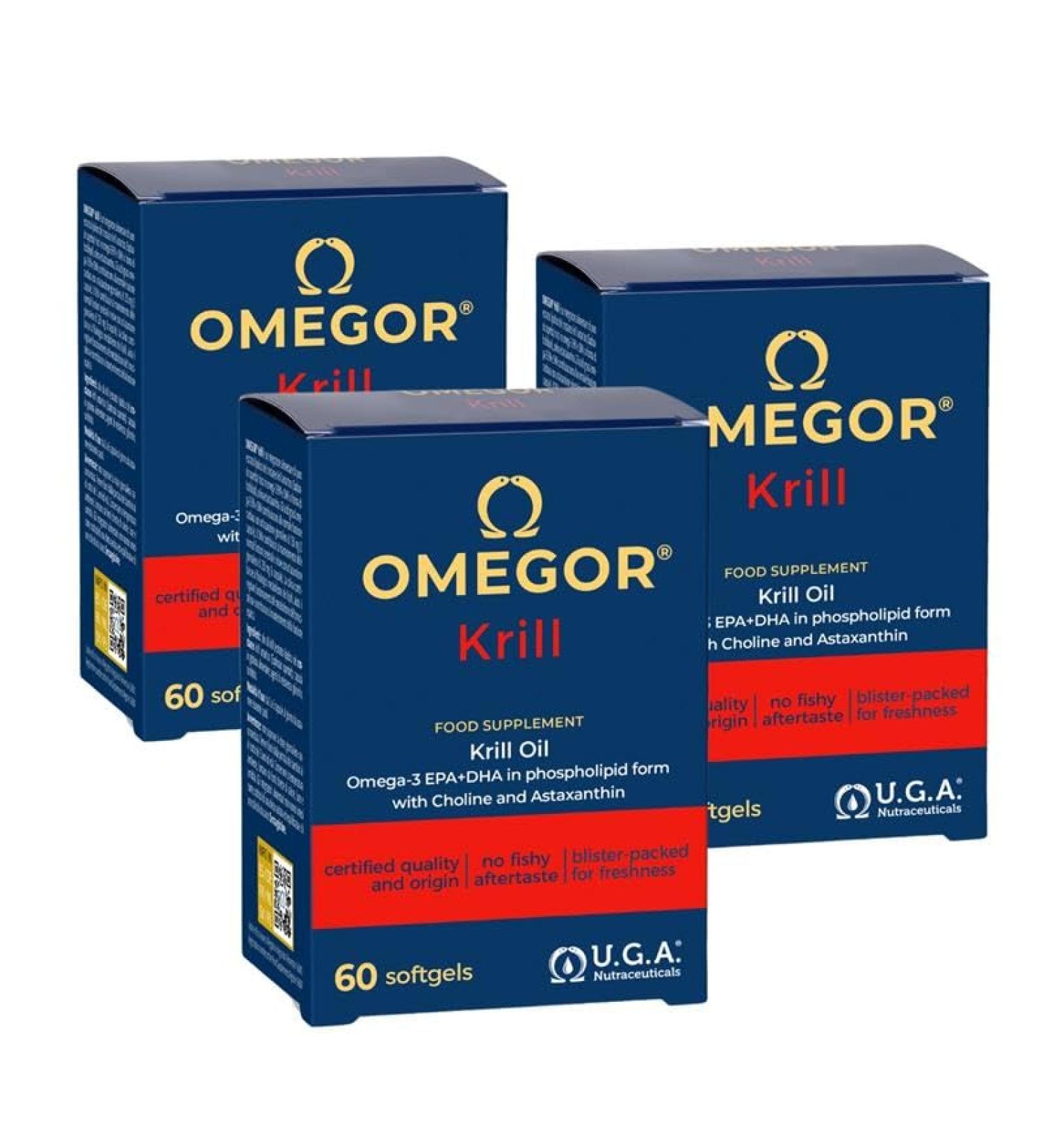  Omegor Omega 3 Krill OMEGOR - Pure Krill Oil with Astaxanthin Choline Omega-3 EPA and DHA High Bioavailability - No Backdrop - 60 - Buy Online on GoSupps.com