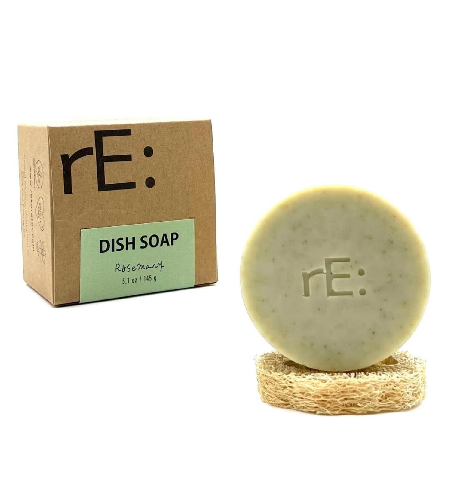 rE: Eco-Friendly Dish Washing Soap Bar with Loofah Holder - Palm Oil Free Zero Waste Plastic Free Free of Artificial Dyes and Fragrance and Rosemary Scented - Buy Online on GoSupps.com