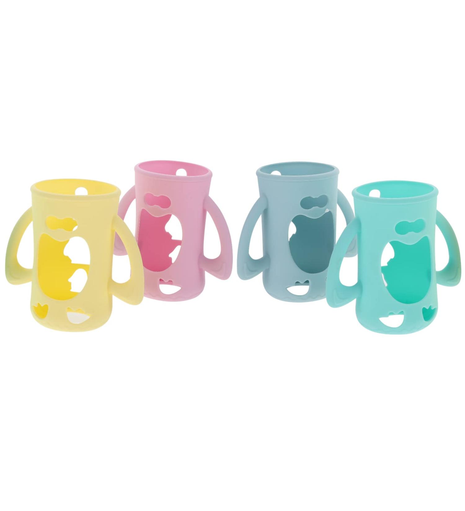 EXCEART Silicone Baby Bottle Covers 4pcs Mixed Color | Bottle Protectors for Infant Bottles 12X7CM - Buy Online on GoSupps.com