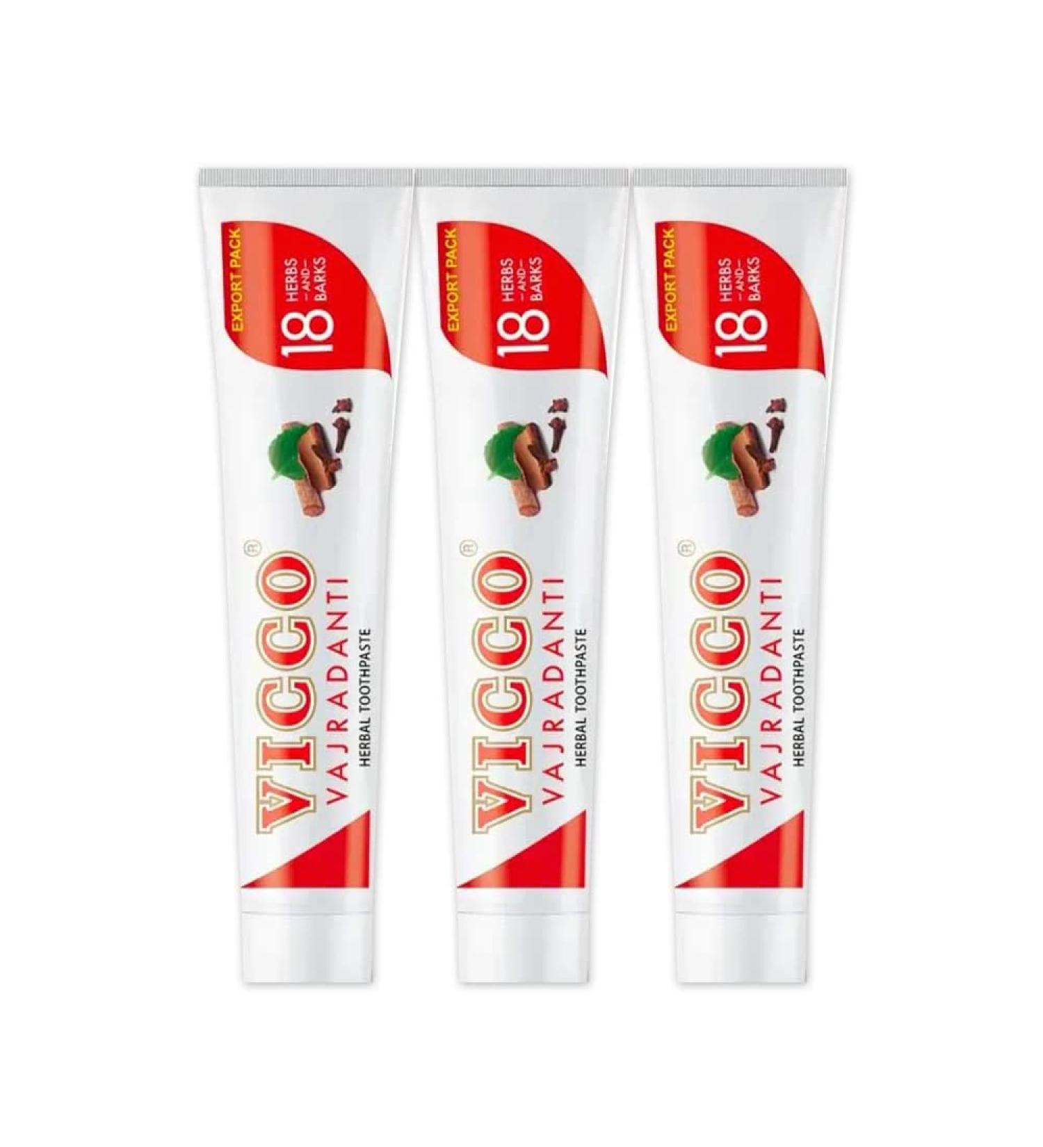 Vicco Vajradanti Herbal Toothpaste - 18 Herbs & Barks (Pack of 3 | 150g Each) | Exported by Behal International - Best Herbal Oral Care - Buy Online on GoSupps.com