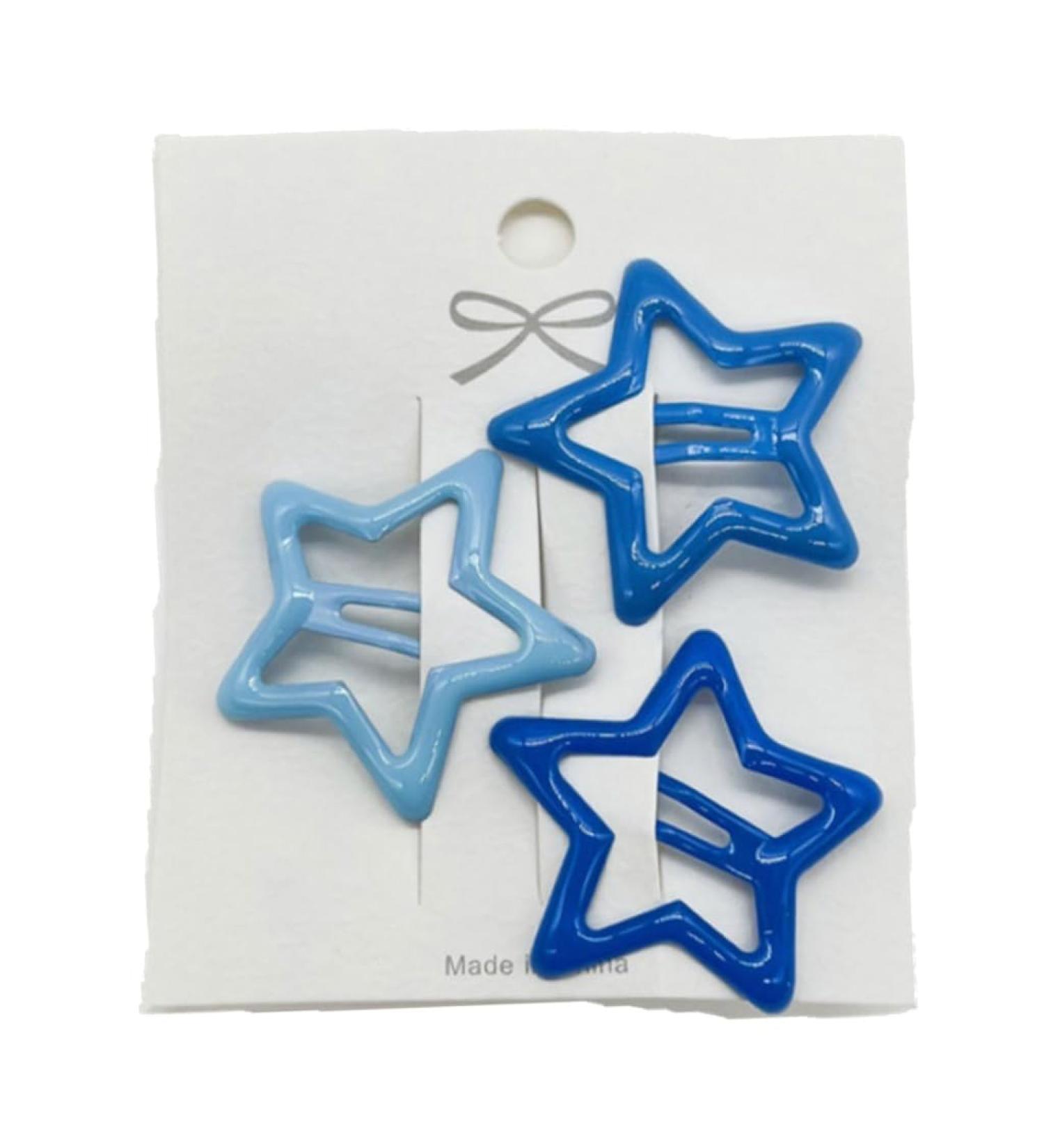 3pieces Cool Hair Clip Star Shape Snap Hairpin Candy Color Hair Clip for Spring Summer Hairpins for Teenagers Children Blue - Buy Online on GoSupps.com