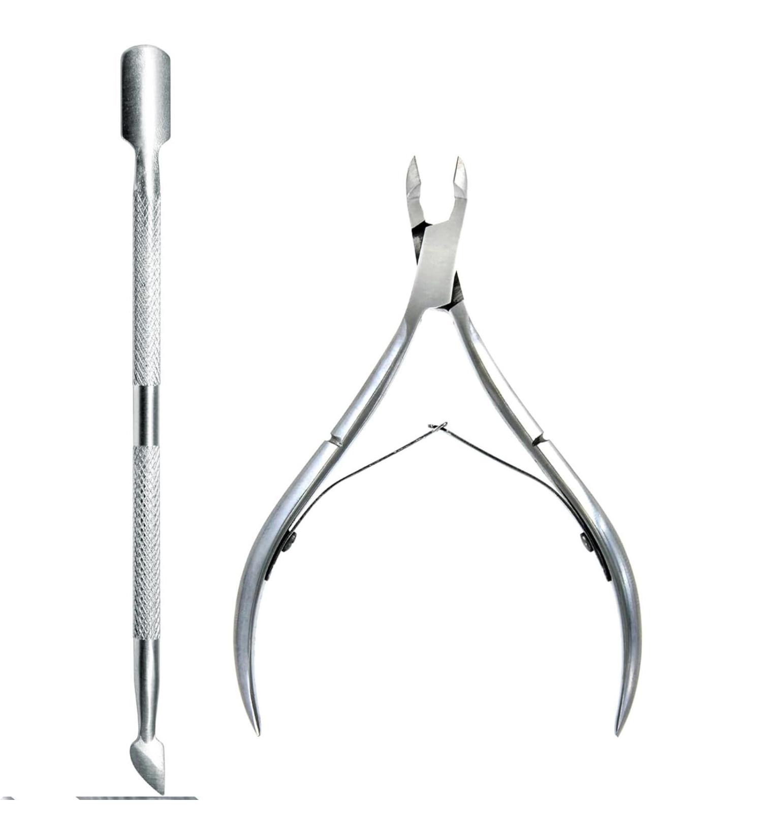 Professional Stainless Steel Double End Cuticle Pusher + Cuticle Nippers Duo Professional Manicure Pedicure Nail Cleaner Gel Polish Remover Prep Cutters Remove Dead Skin - Buy Online on GoSupps.com