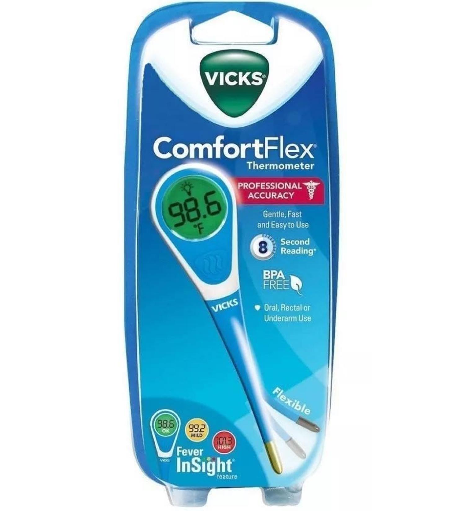 Vicks ComfortFlex Digital Thermometer - Accurate & Fast 8-Second Readings for Oral Rectal & Underarm Use | International Shipping Available - Buy Online on GoSupps.com