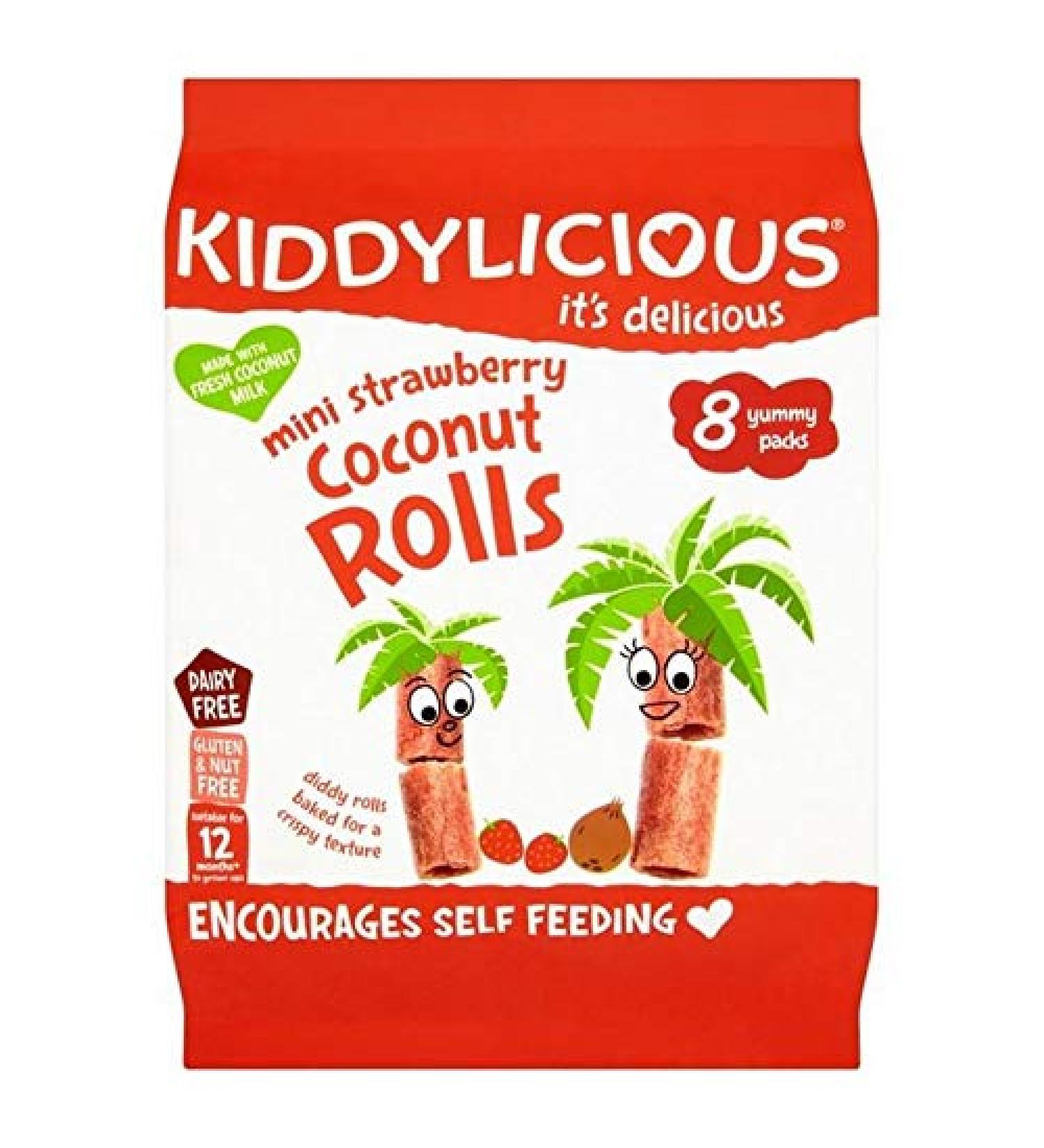 2x Kiddylicious Mini Strawberry Coconut Rolls 8 x 7g