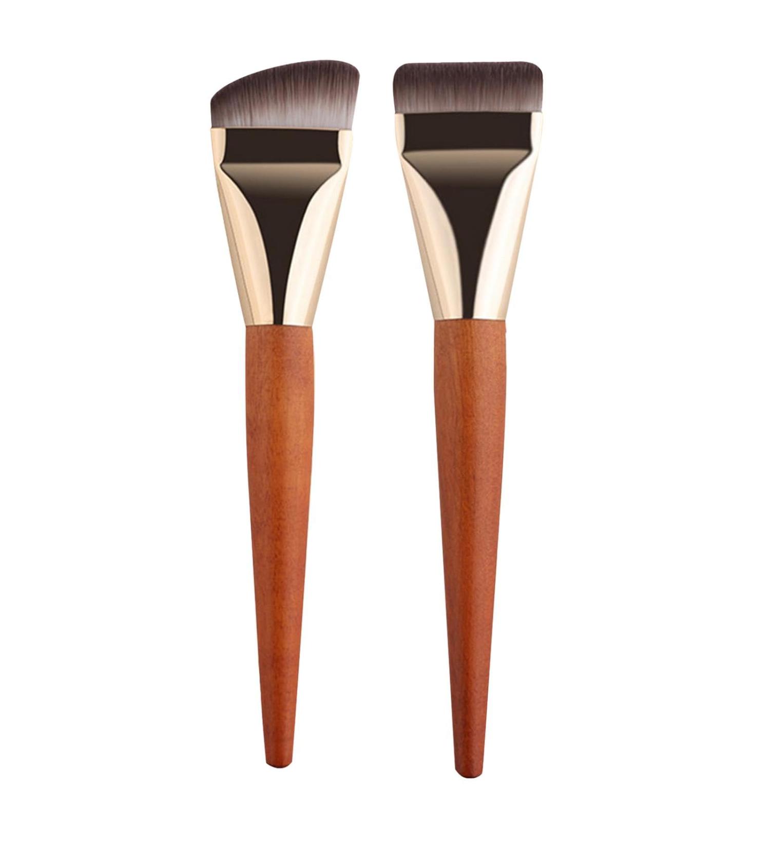 Ultra Thin Foundation Brush 2 Flat Top Foundation Brush Wooden Handle Streak- Makeup Brush Professional Contour Brush for Liquid Cream And Powder Set of 2 - Buy Online on GoSupps.com