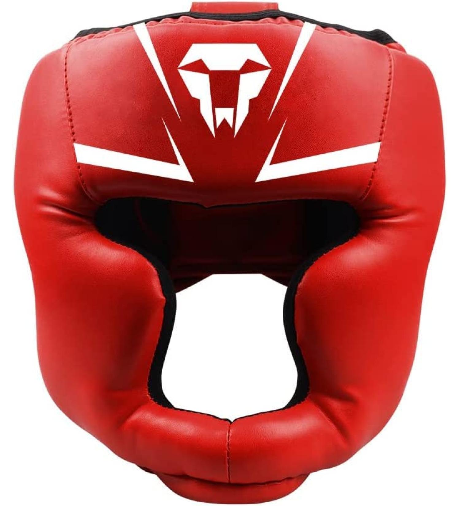 Langray Leather Boxing Helmet for Children & Adults - Thai Boxing Head Protection High Striking Damping Perfect Vision for MMA & Kickboxing - Red - Buy Online on GoSupps.com