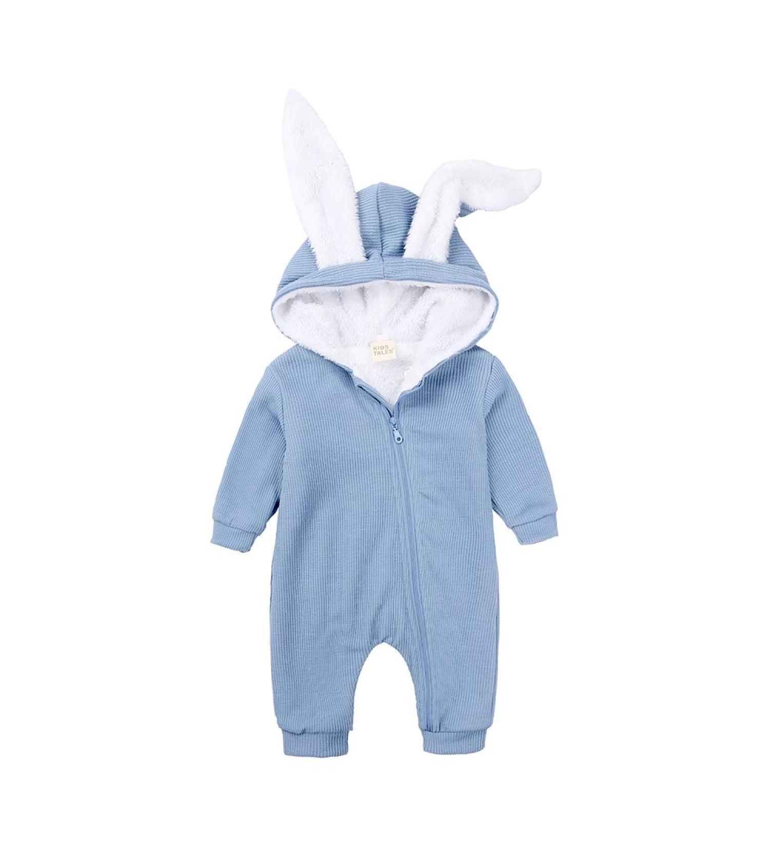 Kids Tales Newborn Baby Winter Romper | Rabbit Ear Hooded Zipper | 9-12 Months | Blue - Buy Online on GoSupps.com