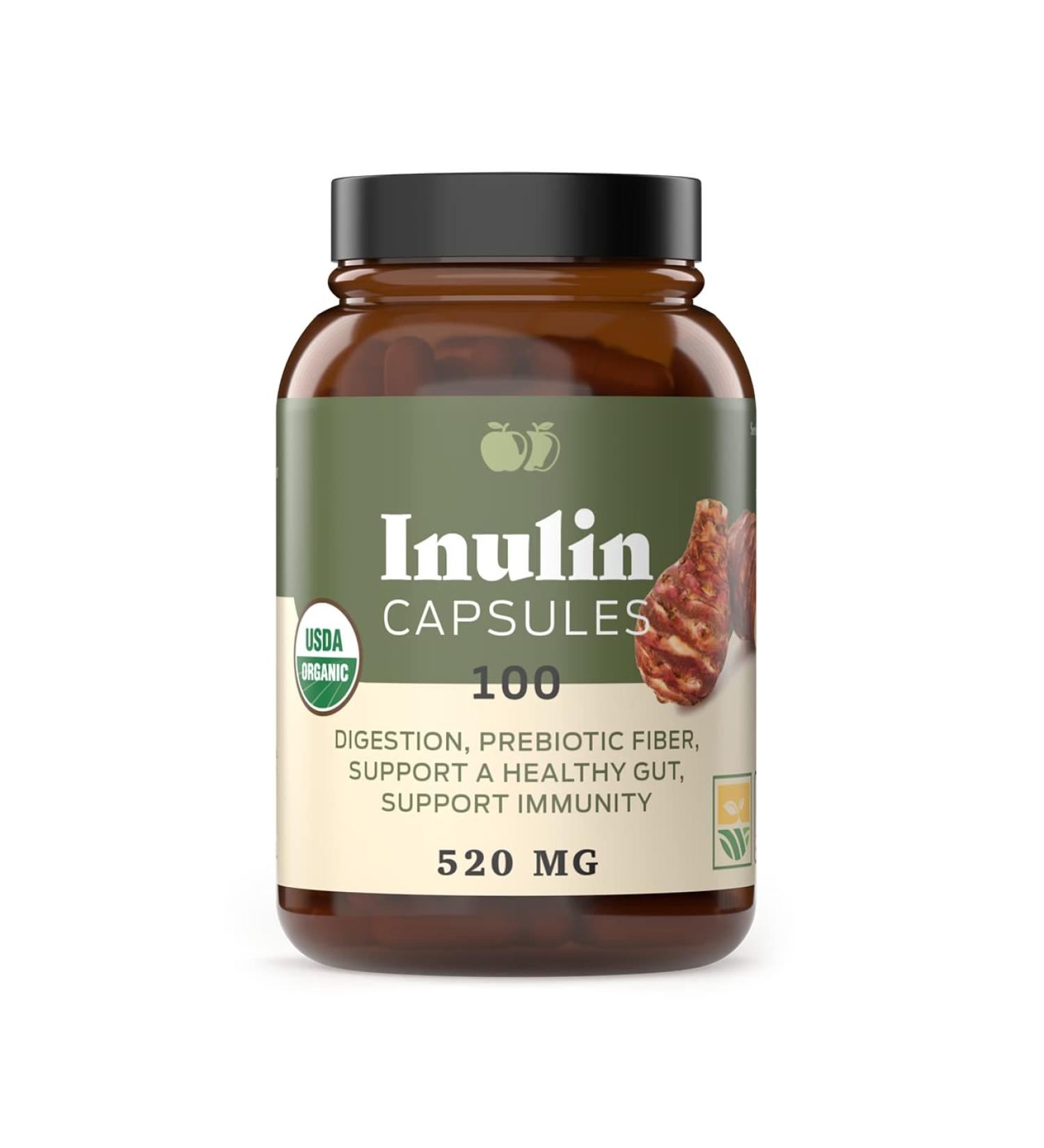 Organic Inulin Capsules 520mg - 100 Pills | Natural Jerusalem Artichoke Inulin - Buy Online on GoSupps.com