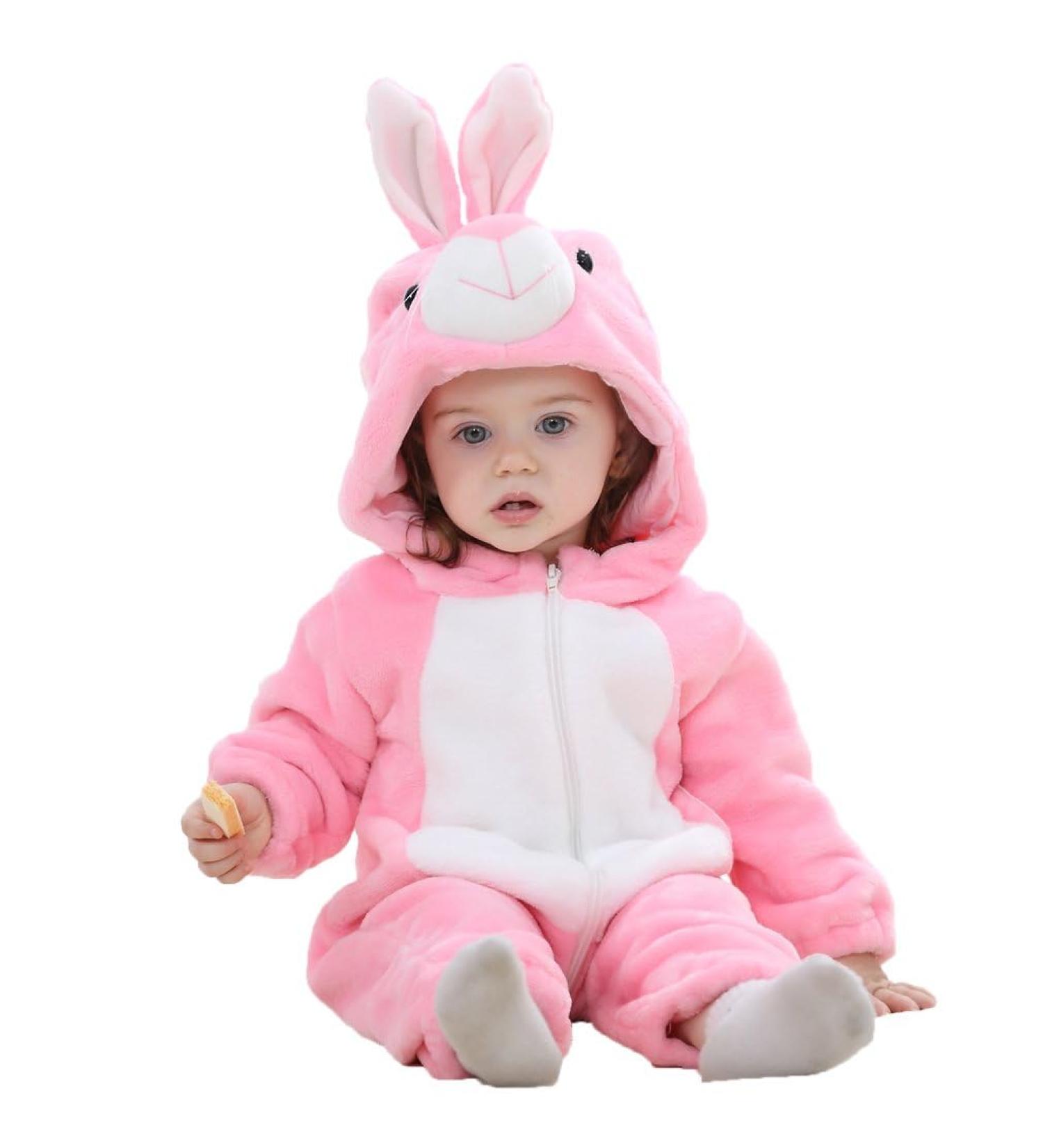 COOKY.D Baby Hooded Rompers | Winter Flannel Jumpsuit Pajamas | Rabbit Design | 3-6 Months - Buy Online on GoSupps.com