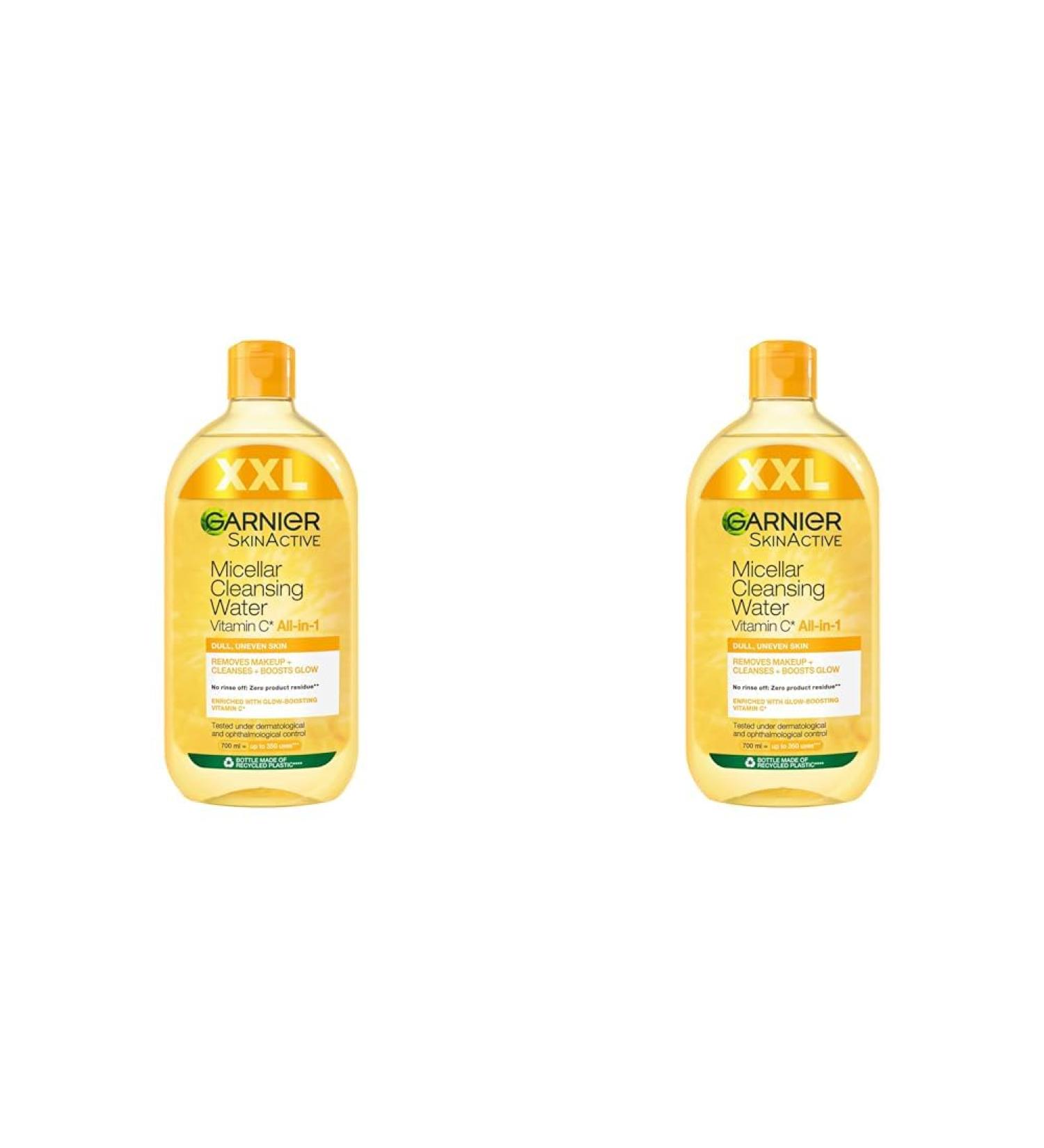 Garnier Gently micelle facial water gentle cleaning water for removing make-up for a radiant and awake complexion with vitamin C Skinactive all-in-1 1 x 700 ml (pack with 2)