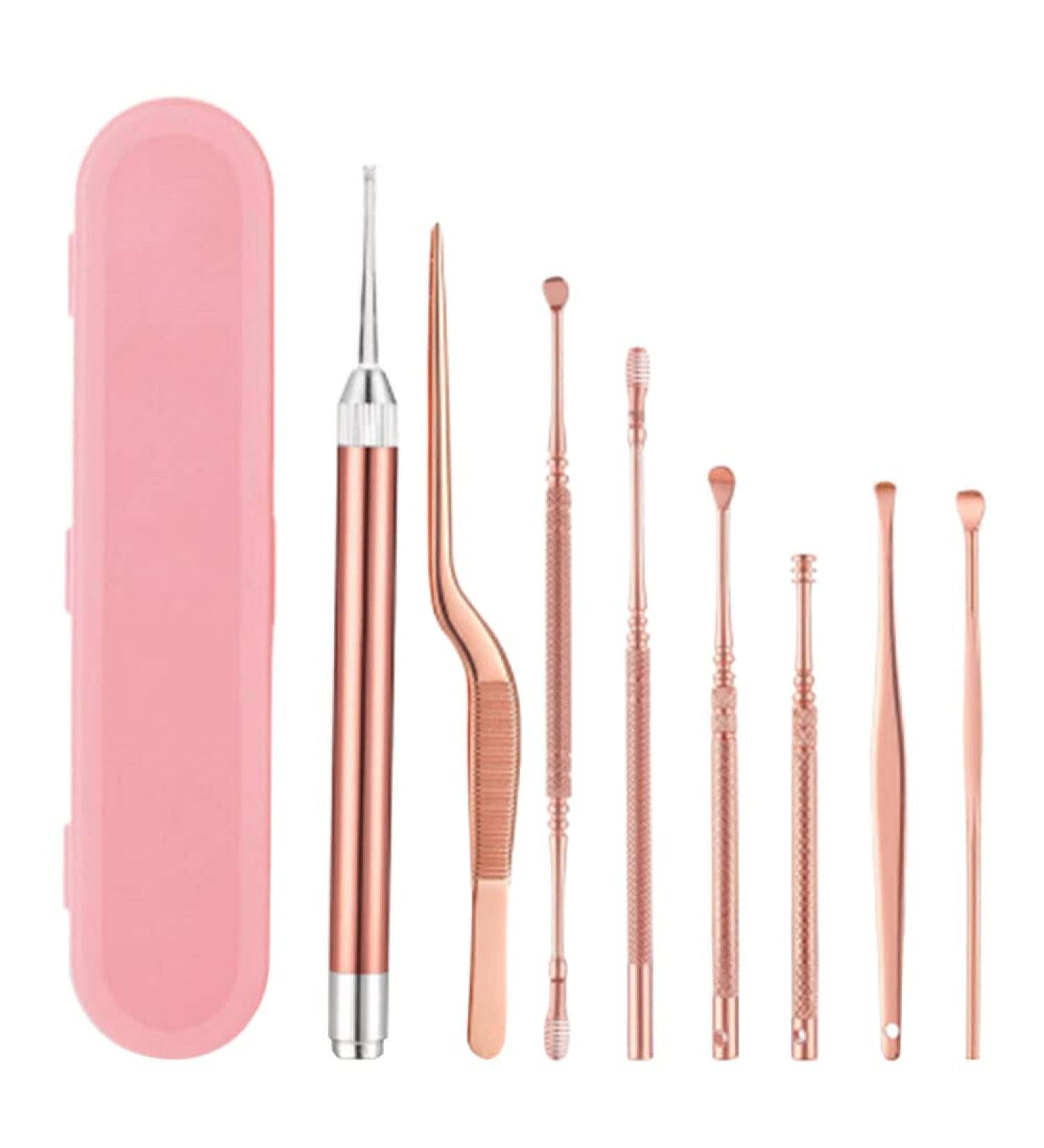 6-8 Pcs Earpick Nose Clean Tweezers Set with LED Light - Ear Wax Remover for Baby and Adults - Buy Online on GoSupps.com