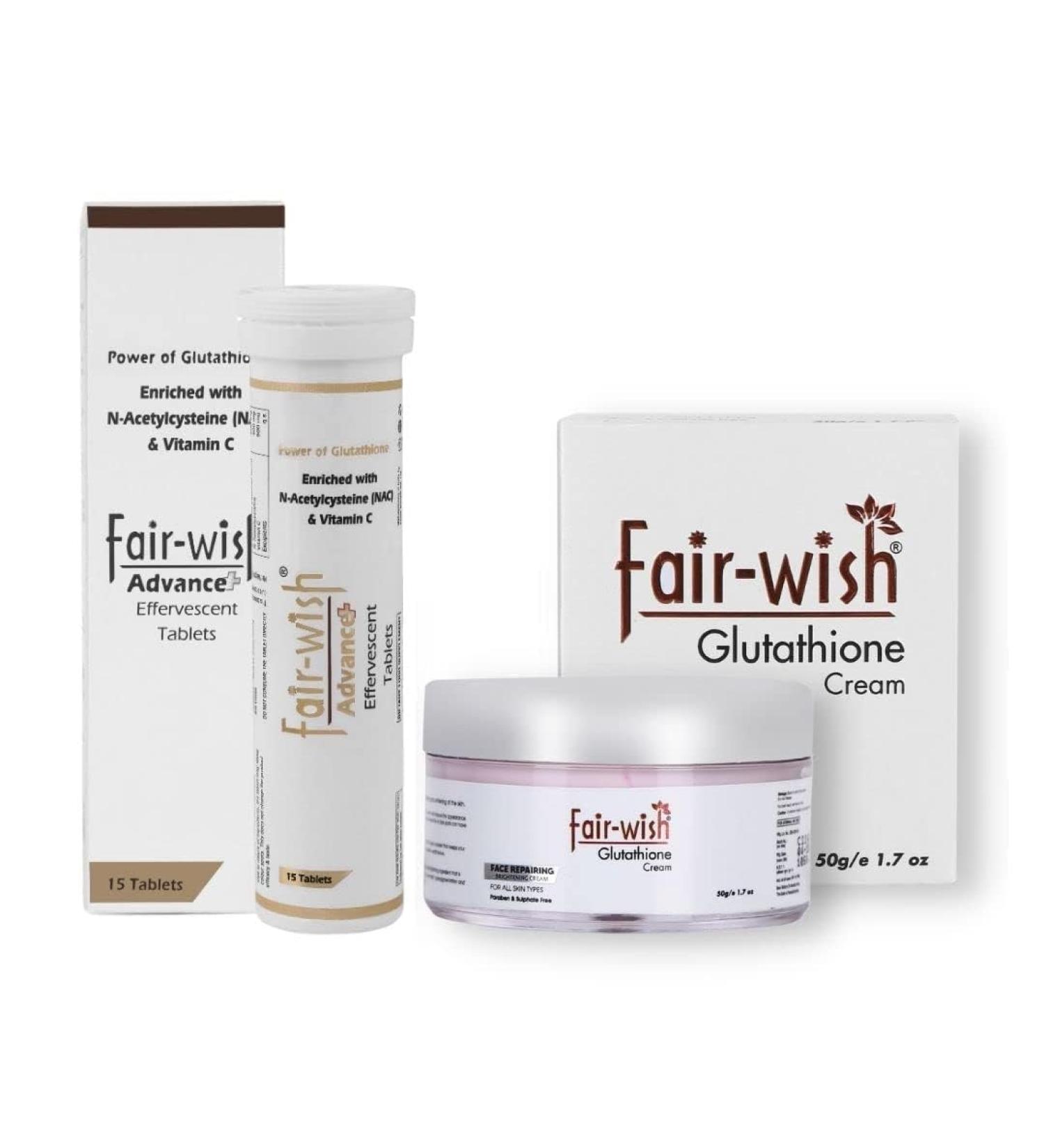 Advance Plus L Glutathione with N-Acetylcysteine Effervescent Tablets and Fair Wish Glutathione Cream for Glowing & Fair Skin - Buy Online on GoSupps.com