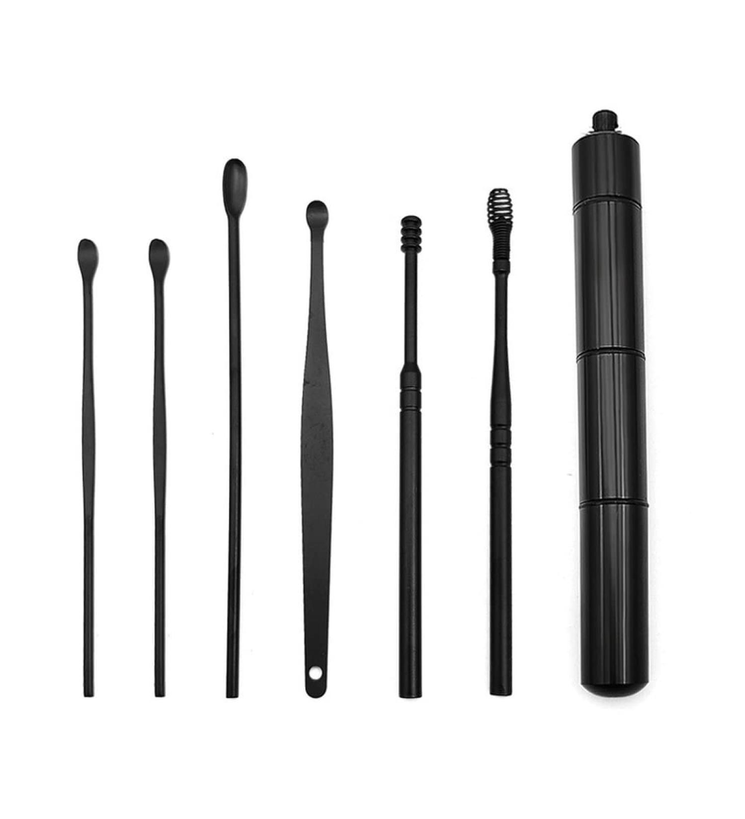Nipogear 6pcs Stainless Steel Ear Tip Ear Scoop Ear Cleaning Tool Ear Wax Removal Kit Ear Cleaning Tool Set. (Black)