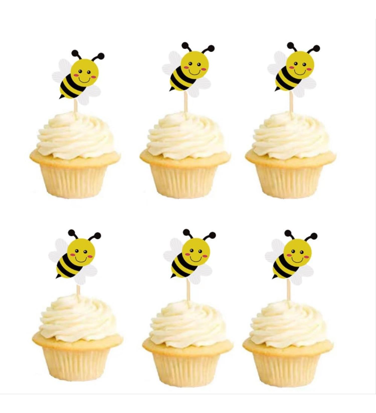E-ASUM 24 Pcs Bee Cupcake Cake Toppers Bee Birthday Cake Decorations for Animals Themed Baby Shower Birthday Party Cake Decorations Supplies - Buy Online on GoSupps.com