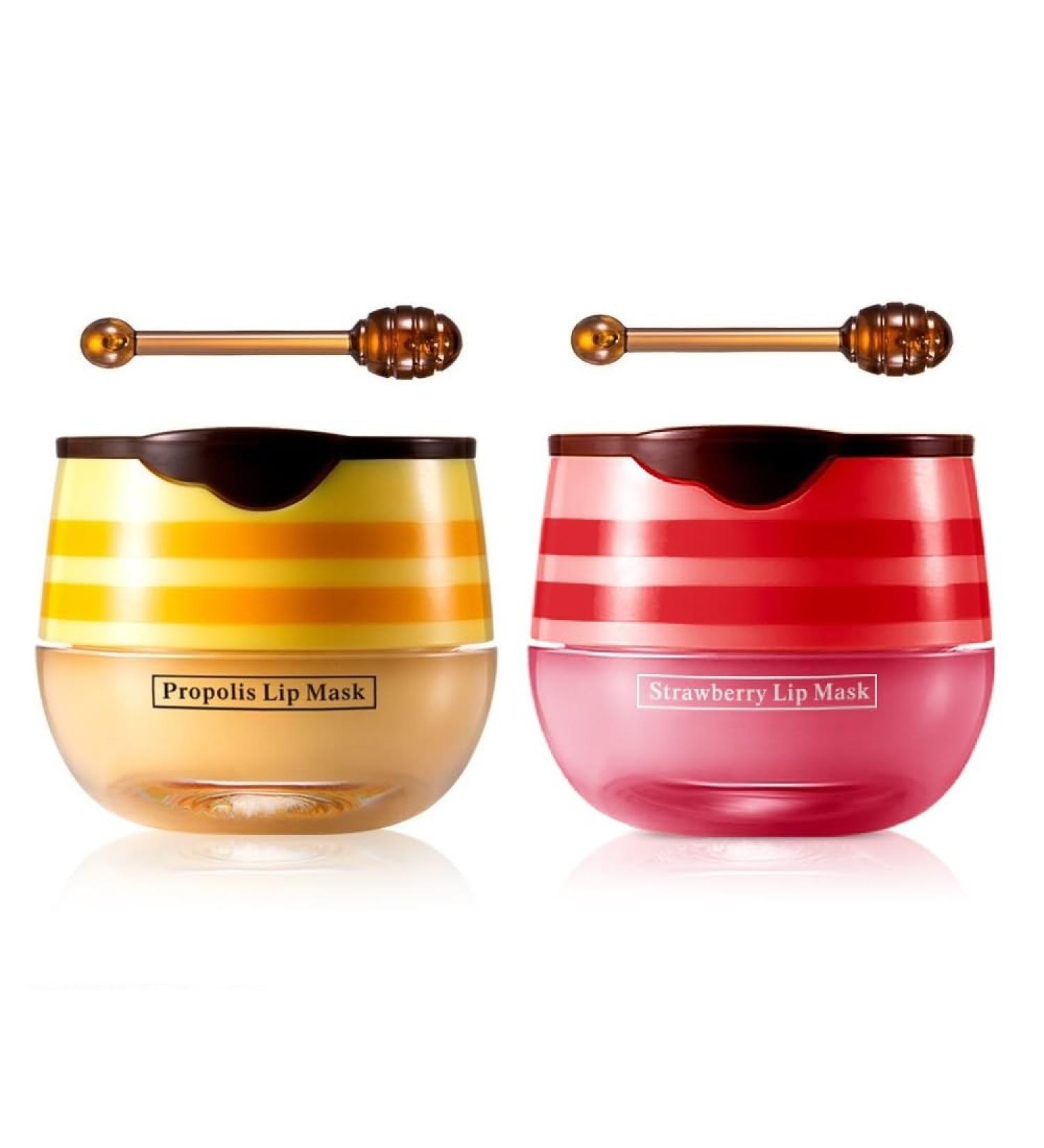 2 Pcs Bee Lip Balm Honey Pot Honey & Strawberry Lip Mask Overnight Moisturizing Scrub Exfoliator Reduces Lip Lines Prevention Dry and Cracked. (Honey & Strawberry) - Buy Online on GoSupps.com