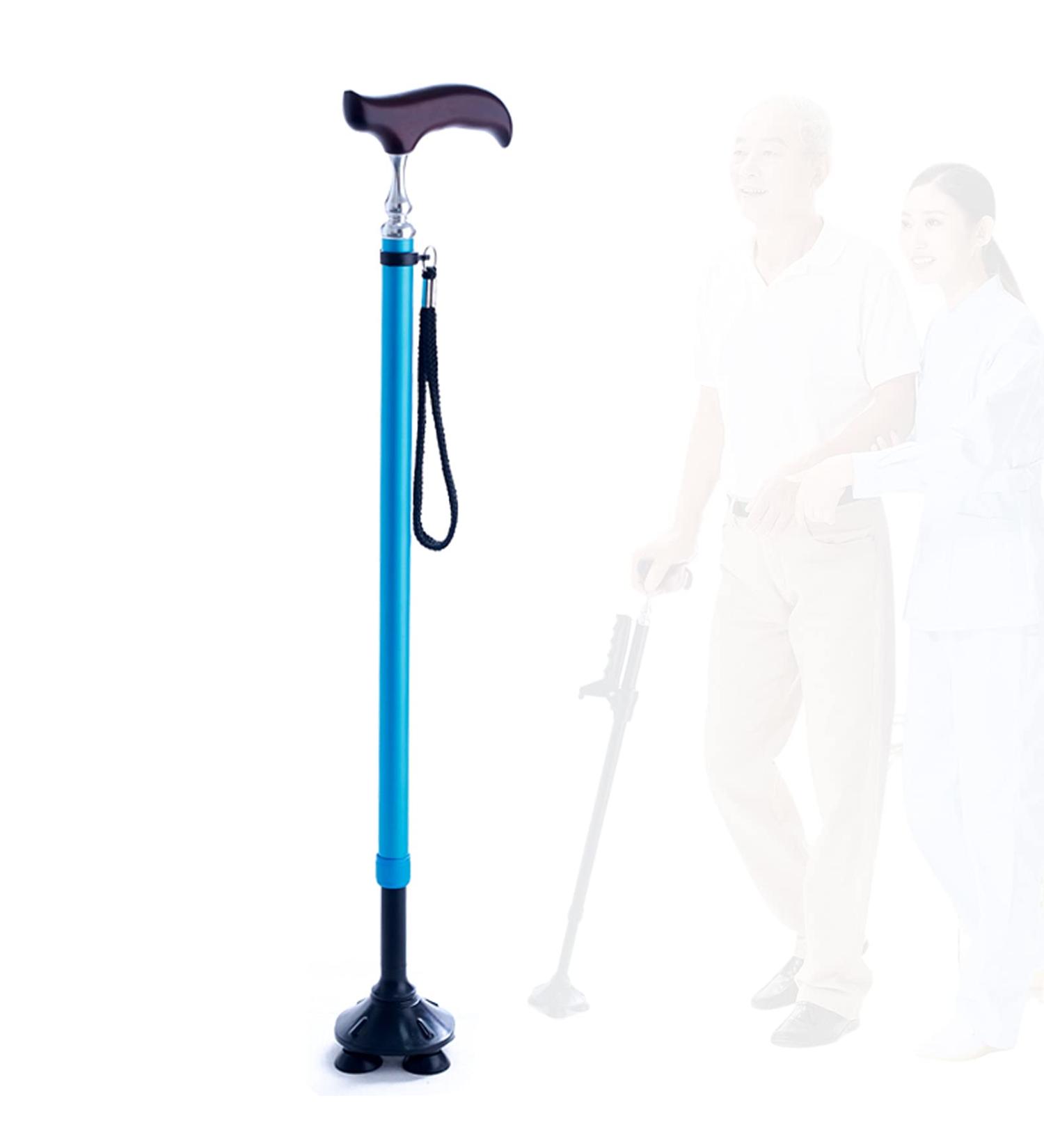 Anti-Slip Quad Cane for Seniors Adjustable Walking Stick Aluminum Crutches with Armrests for Adults with Heights 140-180cm Prosperous - Buy Online on GoSupps.com