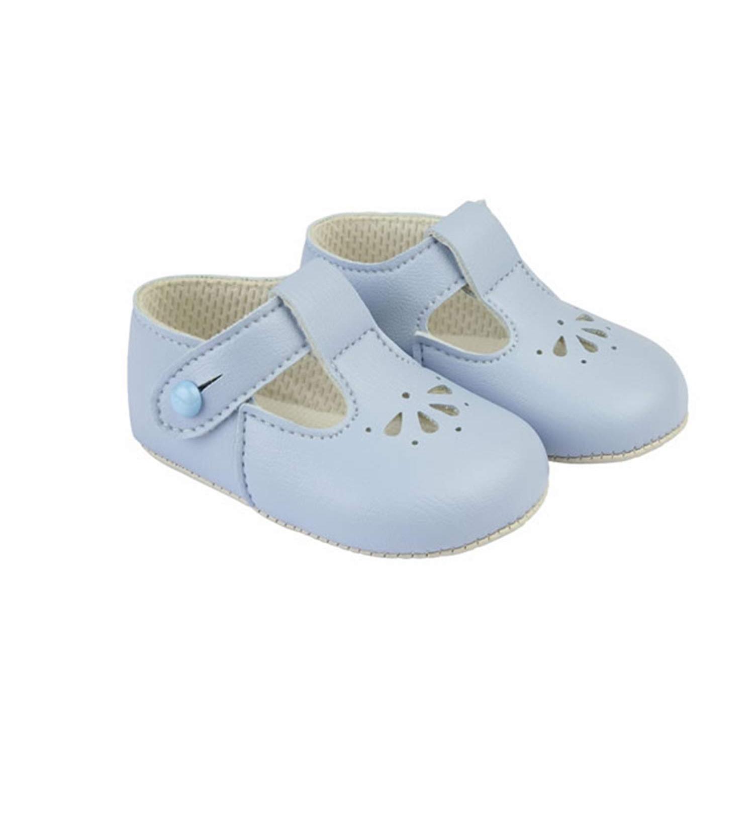 Early Days Baypods B617 T Bar with Petal Punch Pre Walker Baby Shoes Made in The Softest Faux Leather Made in England 2 UK Child Sky Blue