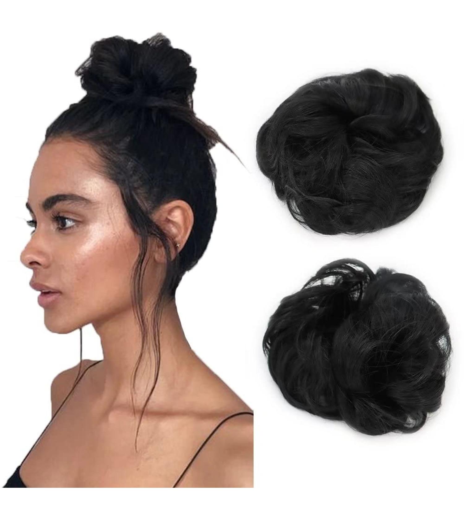 iLUU 2PCS Women's Thick Curly Wavy Updo Hair Bun Extensions Natural Black Color Heat Resistent Fiber Synthetic Messy Hairpieces for Beauty Women Party Daily Use (#1 Black Color) #1-jet black - Buy Online on GoSupps.com