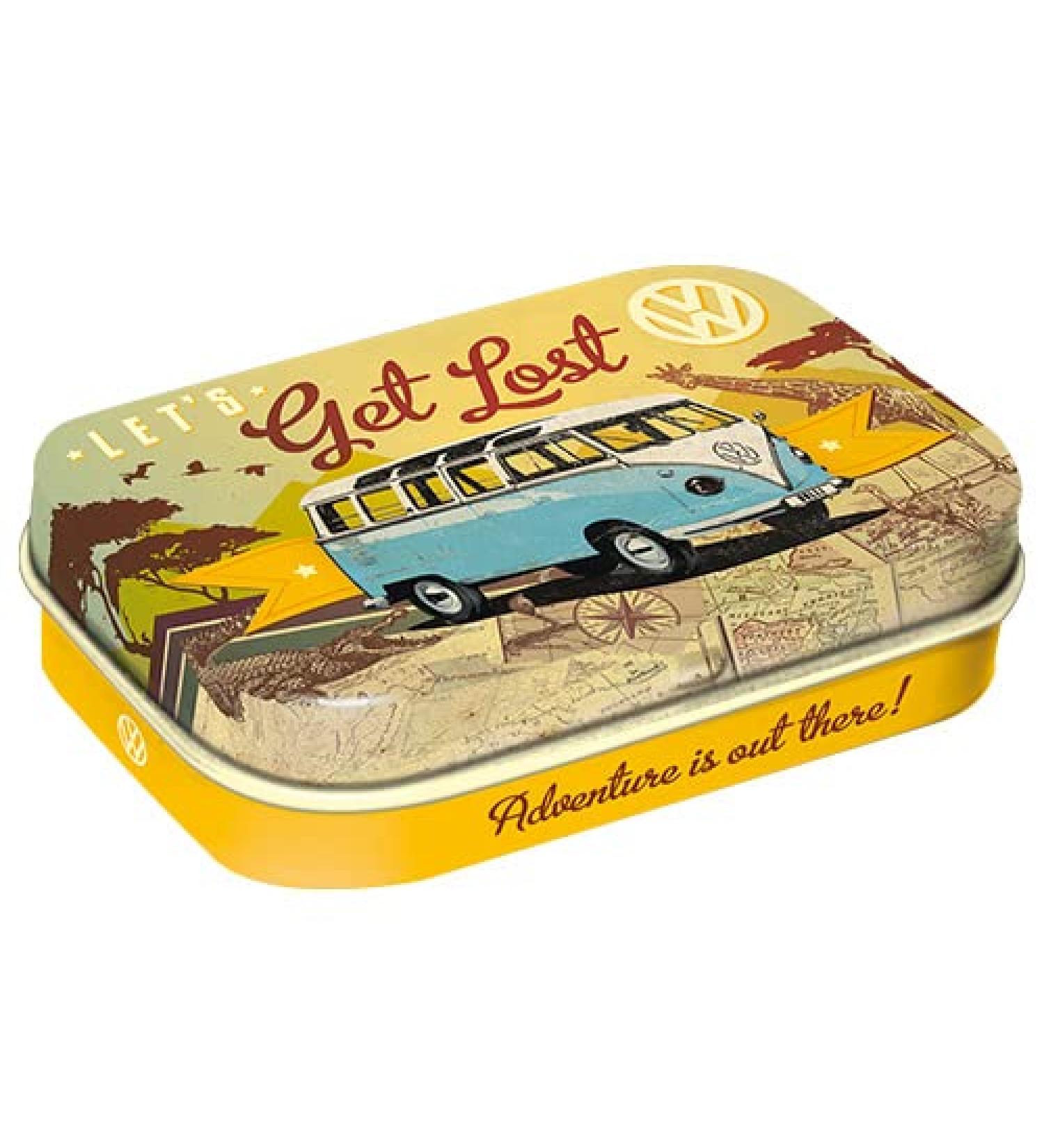 Nostalgic-Art Retro Pillendose 4 x 6 x 1.6 cm VW Bulli-Let's Get Lost-Volkswagen Bus Gift idea with peppermint drage vintage design