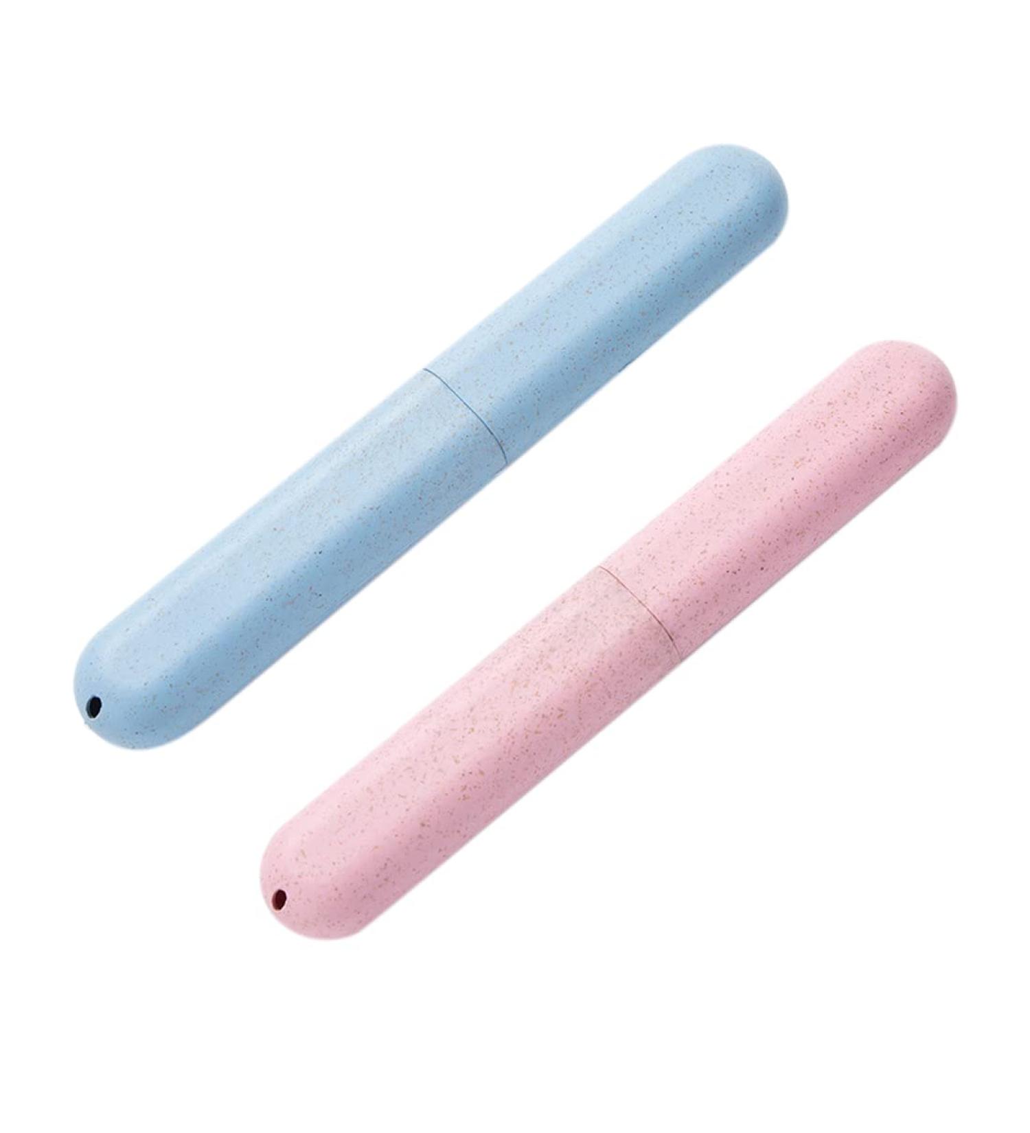 Portable Toothbrush Case Set - 2 Pack | Travel-Friendly Toothbrush Covers for Family - Blue & Pink - Buy Online on GoSupps.com