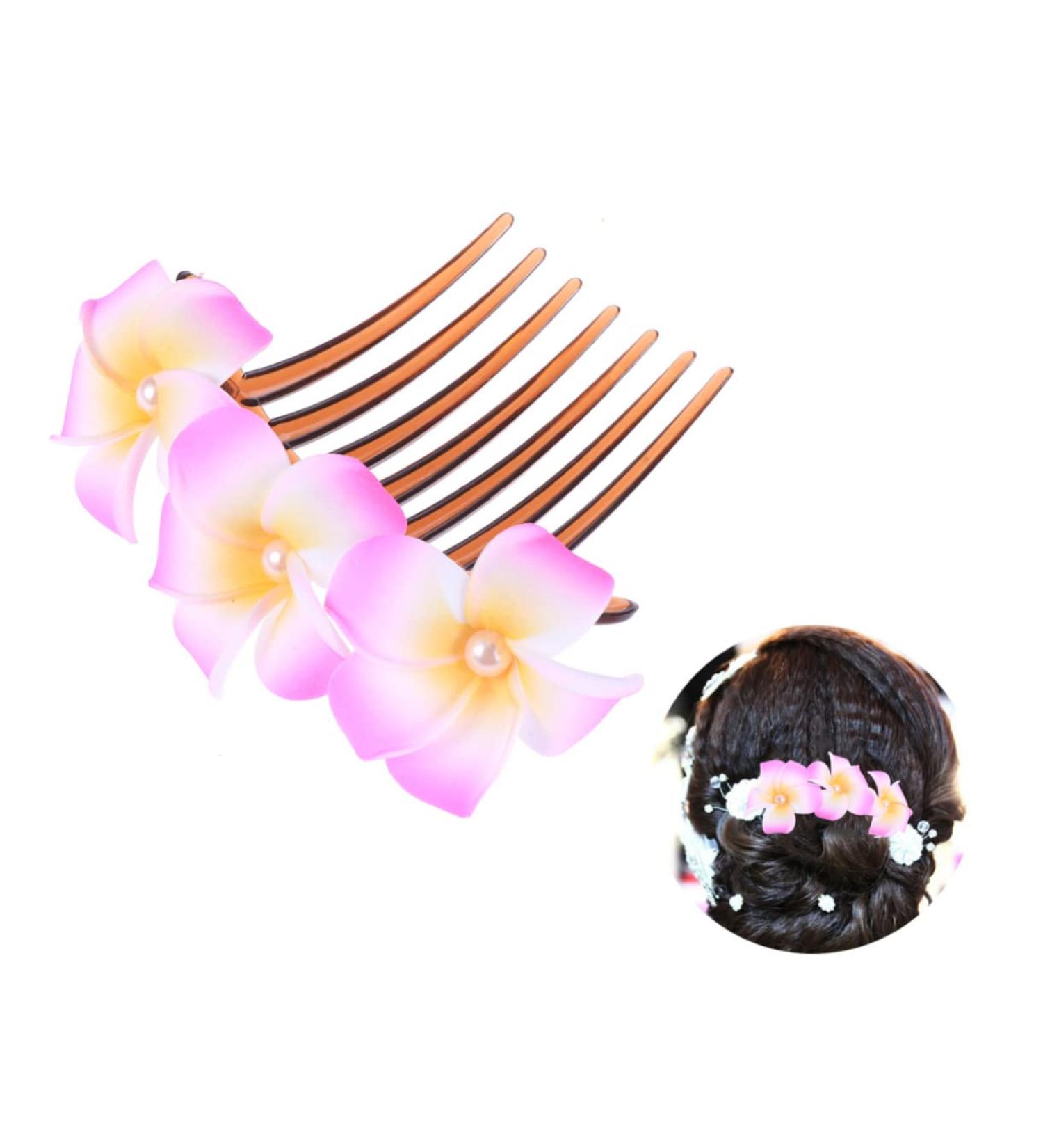 Angoily Pearl Tiara Hawaiian Plumeria Hair Side Comb Pearl Hair Barrettes Pearls Flower Hair Side Comb Pearl Hair Comb French Comb Bridal Headdress Bride Accessories Wedding - Buy Online on GoSupps.com