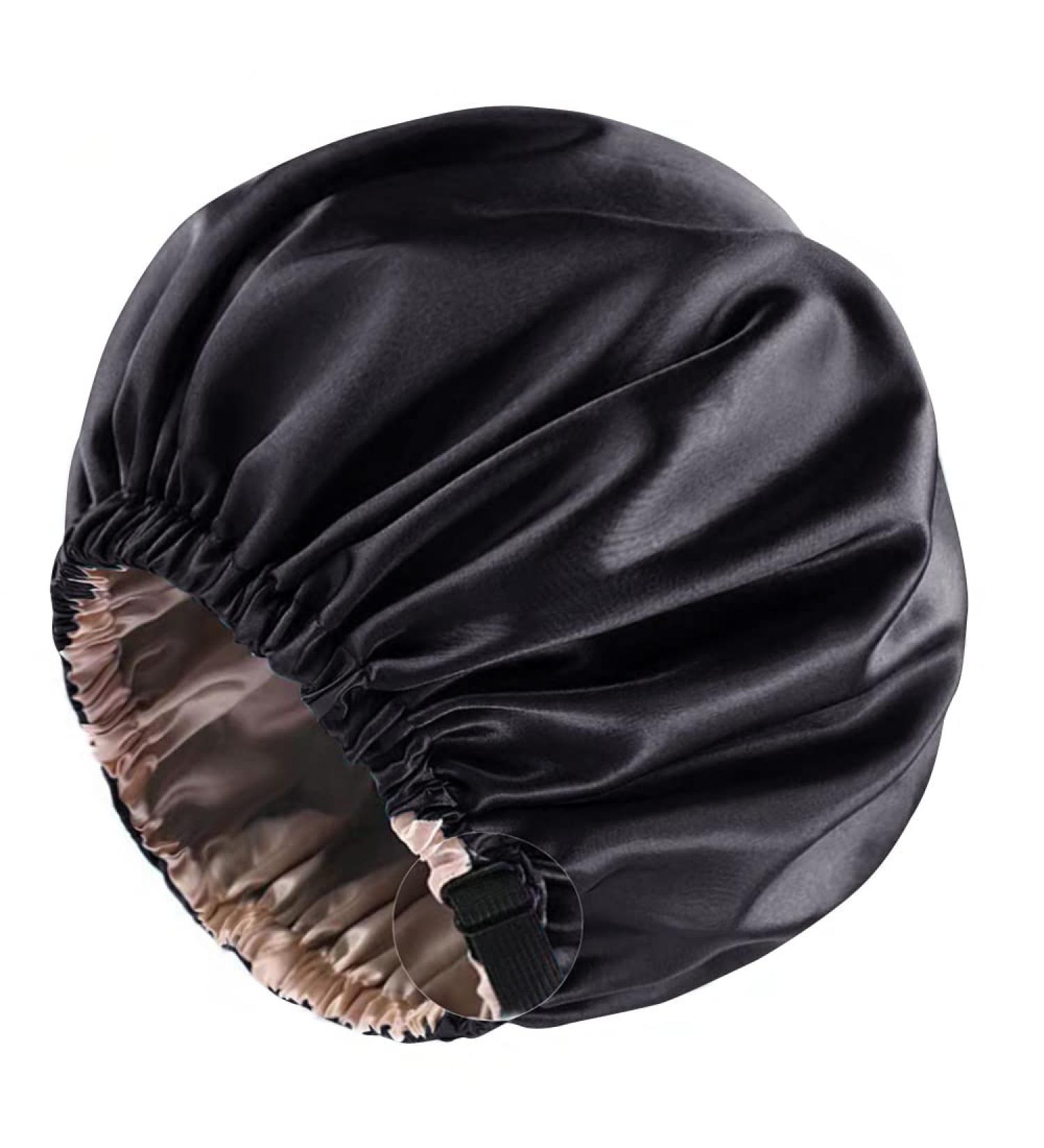 ANIEVIER Satin Silk Hair Bonnet for Curly Natural Hair - Double Layer Night Sleep Cap, Black - Buy Online on GoSupps.com