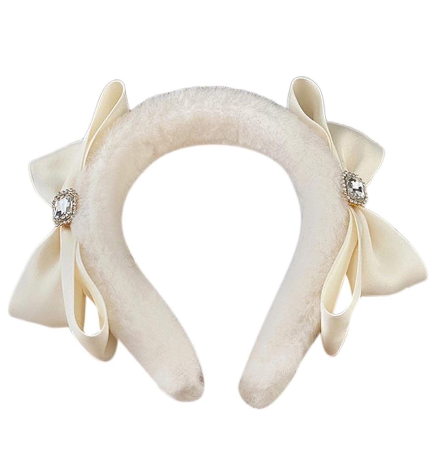 TQUXNGA Sweet Ballet Bowknot Plush Headband for Women Girls Furry Princess Hair Hoop Elegant Hair Styling Tool Beige - Buy Online on GoSupps.com