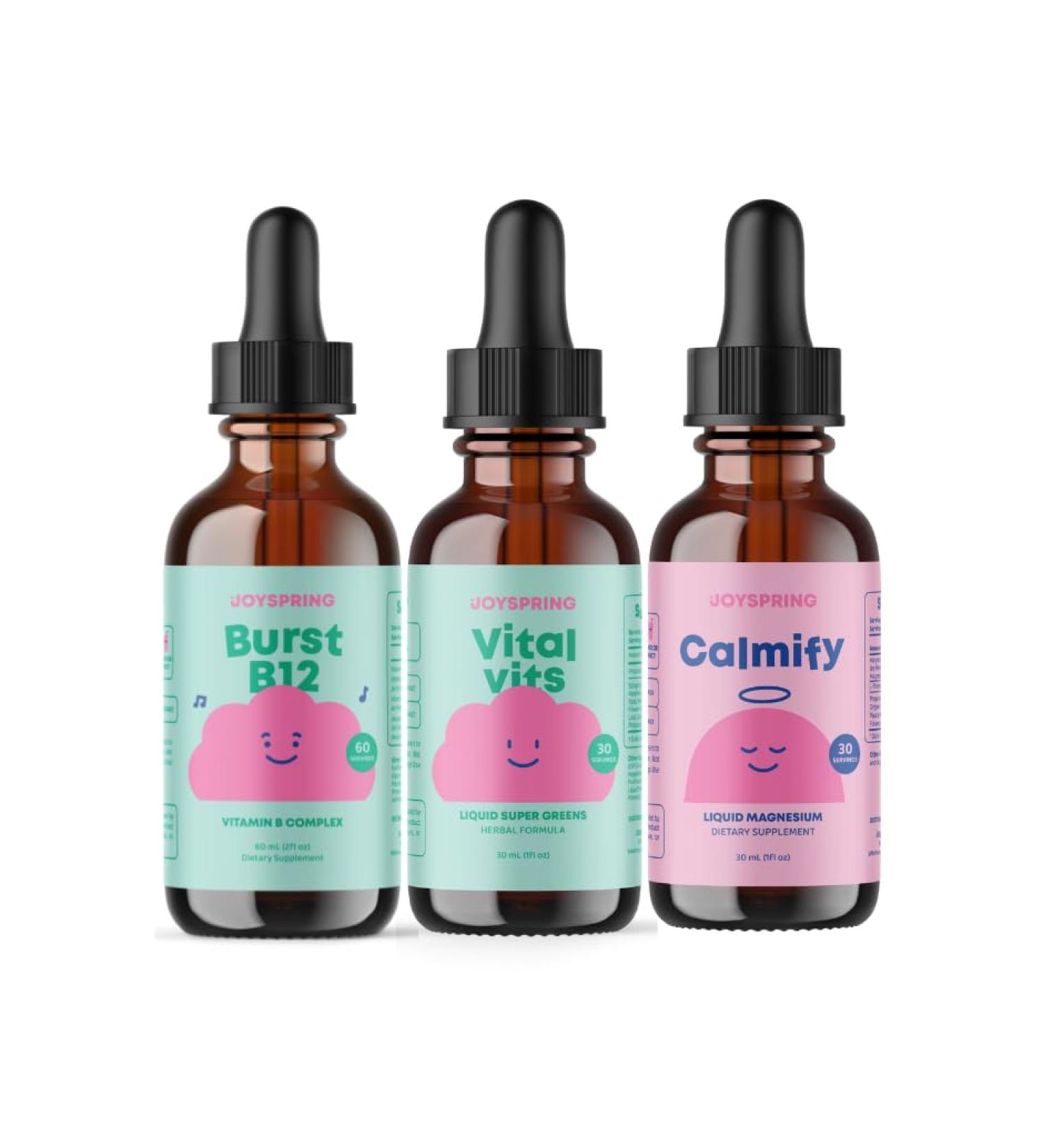 JoySpring B-Complex & Vital Vits with Magnesium Drops Bundle | Naturally Sourced Kids Vitamins & Minerals | Non-Alcoholic, Sugar-Free Liquid Formula | Vegan & Vegetarian Liquid Drops Supplement - Buy Online on GoSupps.com