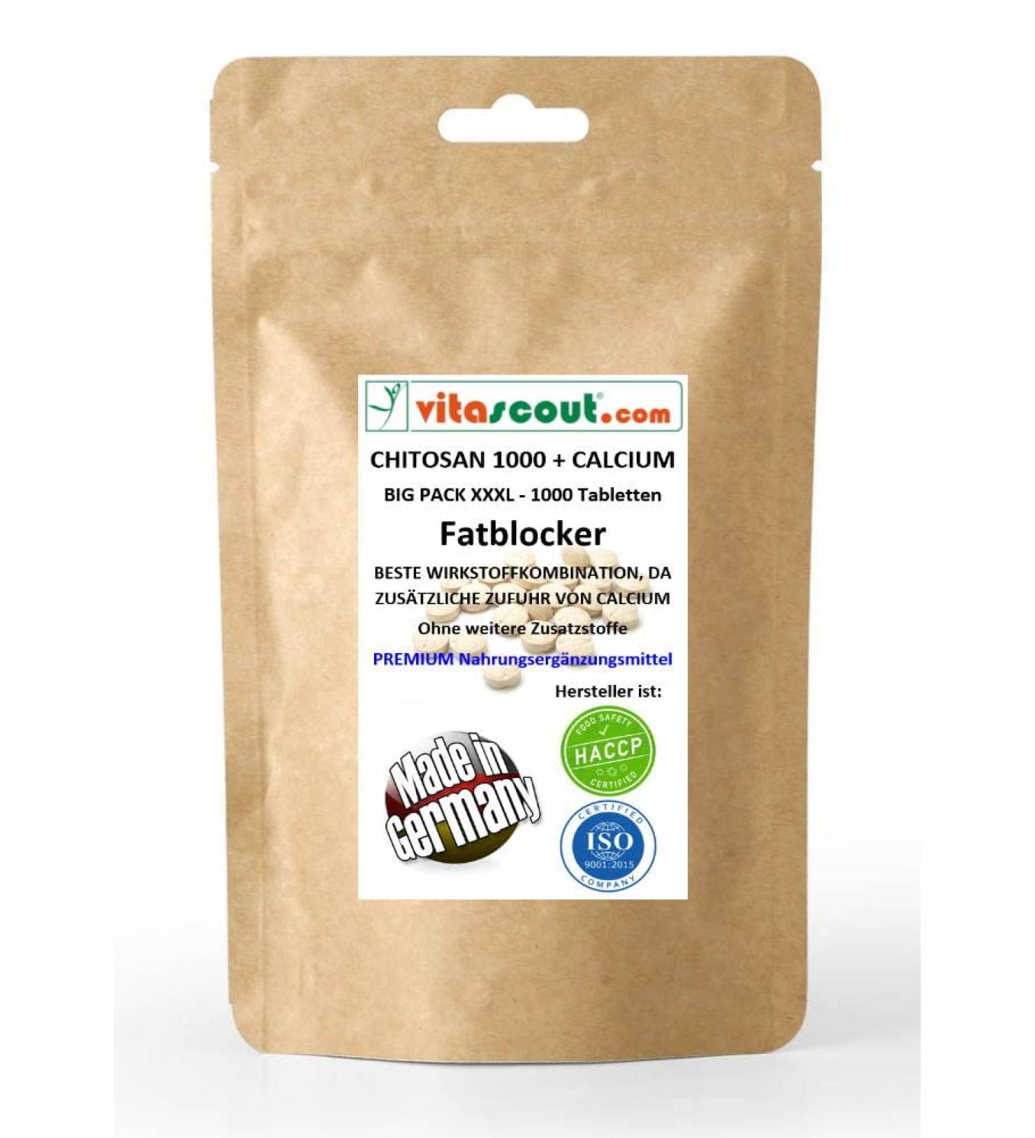 Chitosan Mega + Calcium - 1000 High-Dose Tablets | Fat Blocker & Carb Blocker | No Magnesium Stearate | Made in Germany - Buy Now! - Buy Online on GoSupps.com