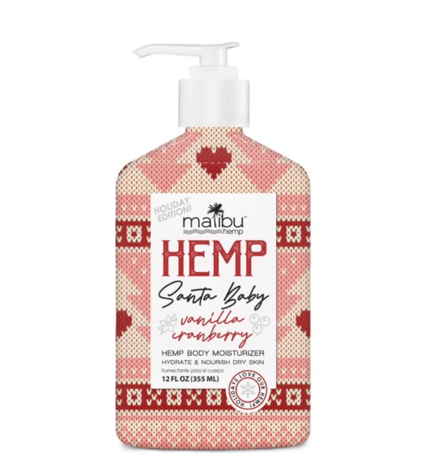 Malibu Hemp Holiday Edition Santa Baby Vanilla Cranberry Hemp Body Moisturizer 12 Fl Oz Paraben-Free Vegan Formula with Hemp Seed Oil for All Skin Types