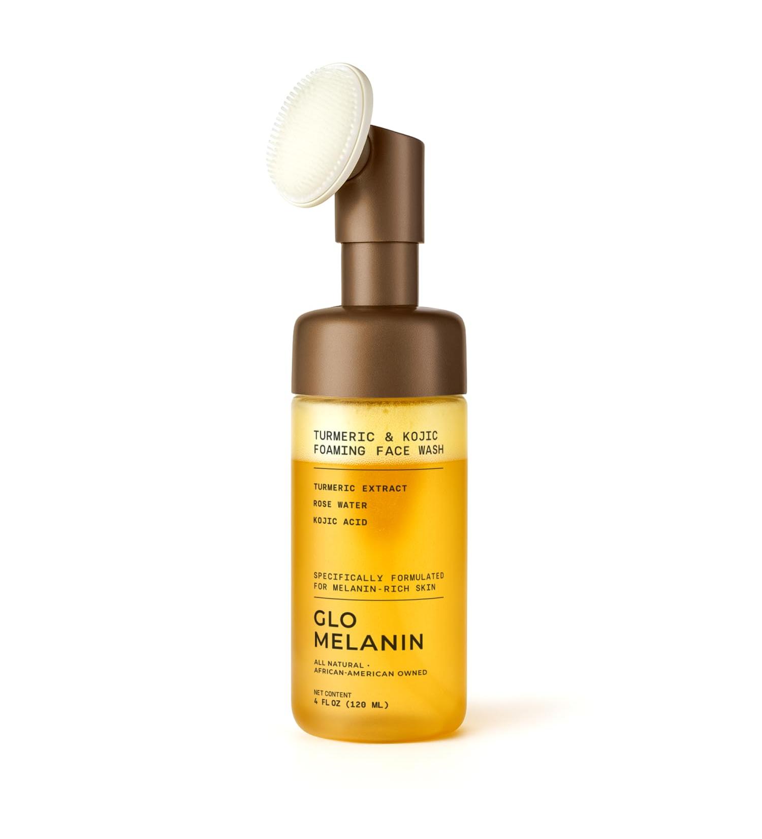 Glo Melanin Turmeric & Kojic Foaming Face Wash Brightening Foaming Cleanser with Scrubber Top Rose Water Vitamin C Aloe & Kojic Acid Natural Paraben-Free 4 fl oz 120 ml - Buy Online on GoSupps.com