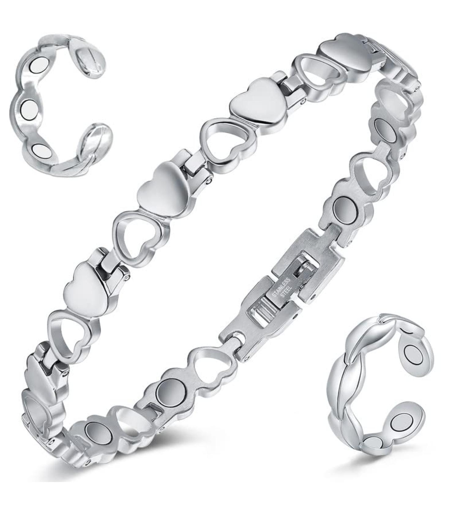 Cigmag Magnetic Bracelet for Women | Titanium Steel Ultra Strength Magnet | Adjustable Tool & Gift Box | Silver Love Bracelet & Fishtail Ring - Buy Online on GoSupps.com