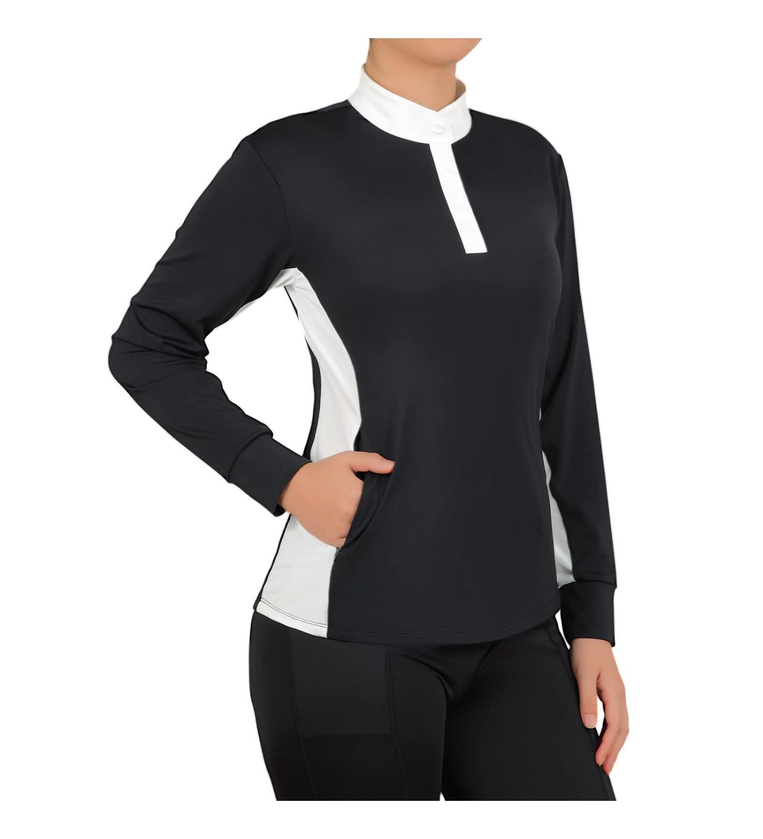 Women's Long Sleeve Black Equestrian Horse Riding Shirt with Pockets - Size Medium - Buy Online on GoSupps.com